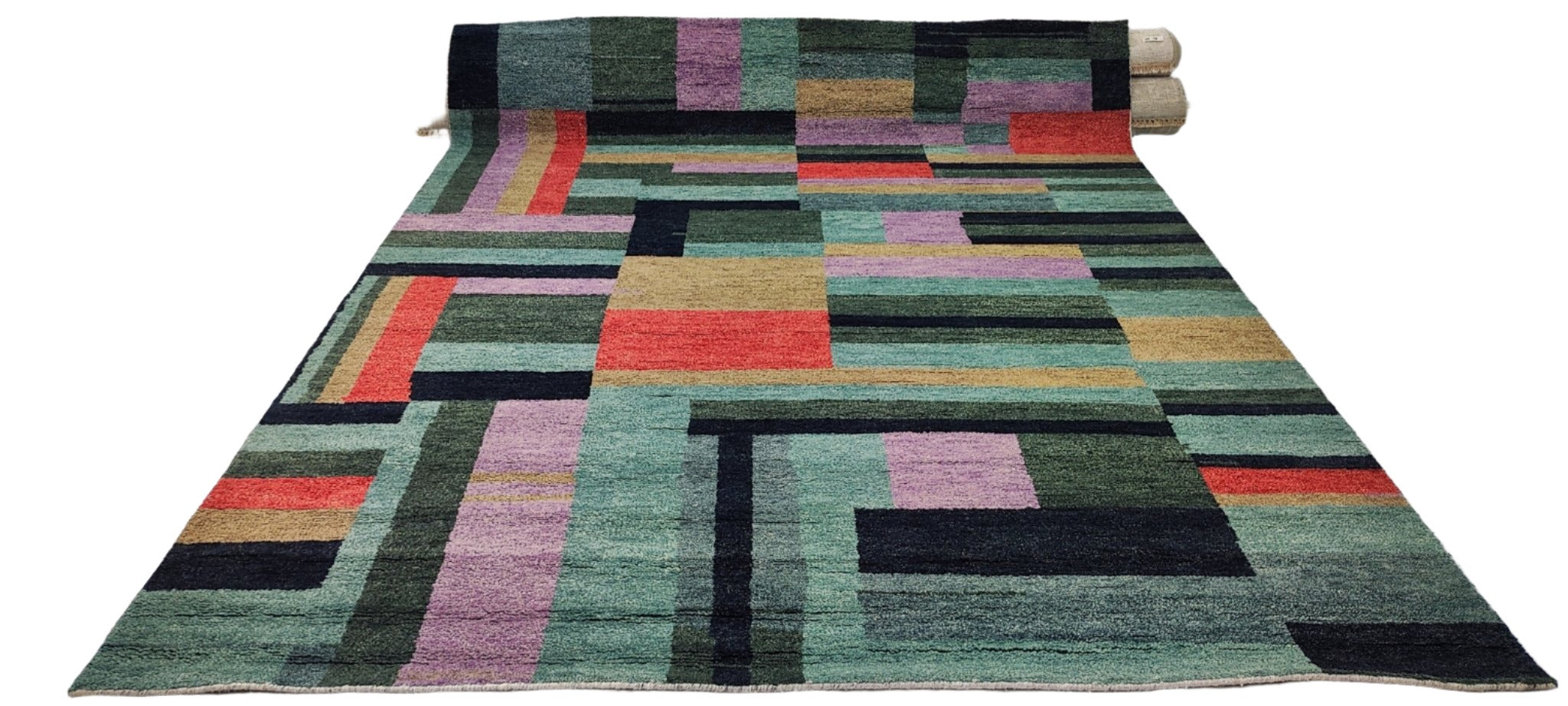 Seargent Powell 8x10 Hand-Knotted Green & Grey Geometrical | Banana Manor Rug Factory Outlet