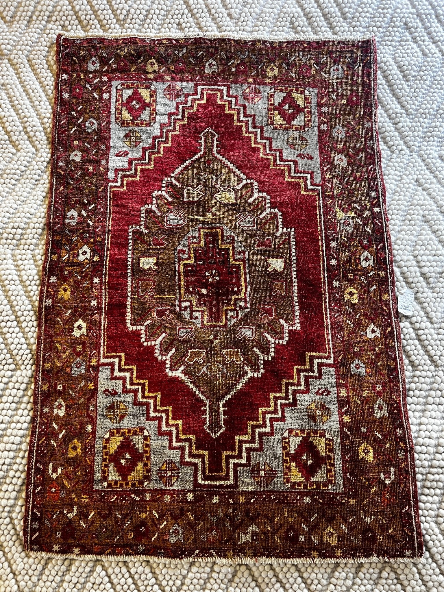Selen 3.8x5.6 Turkish Vintage Oushak Red and Grey Rug | Banana Manor Rug Factory Outlet