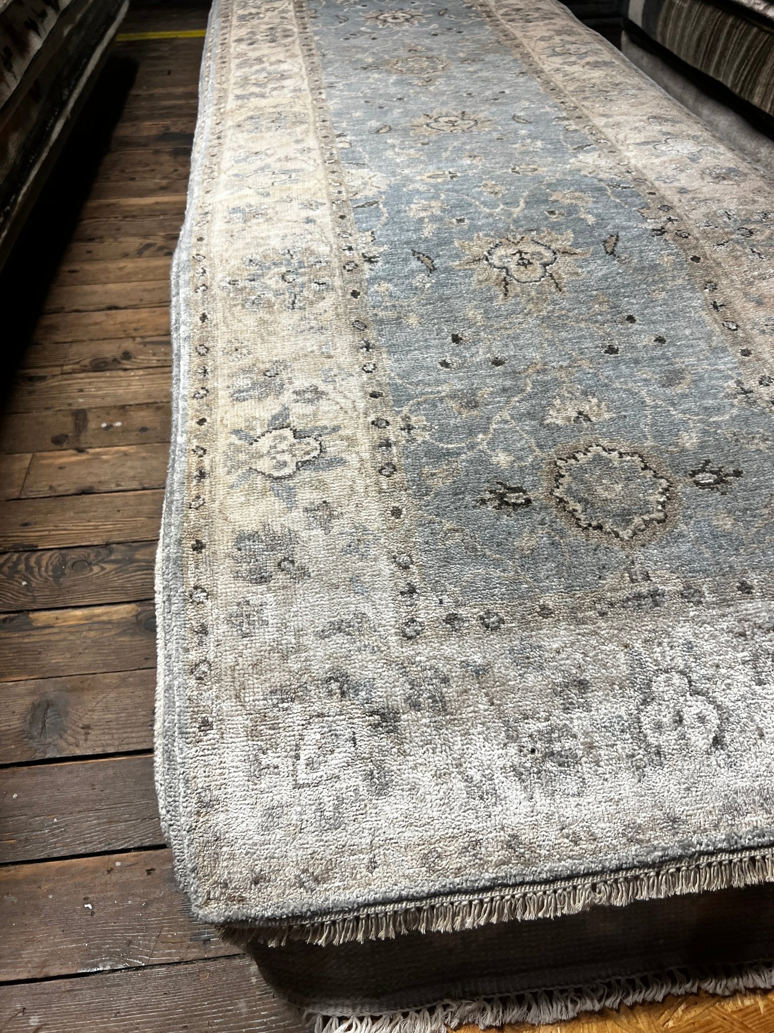 Senri 2.9x9.9 Hand-Knotted Aqua & Silver Oushak | Banana Manor Rug Factory Outlet