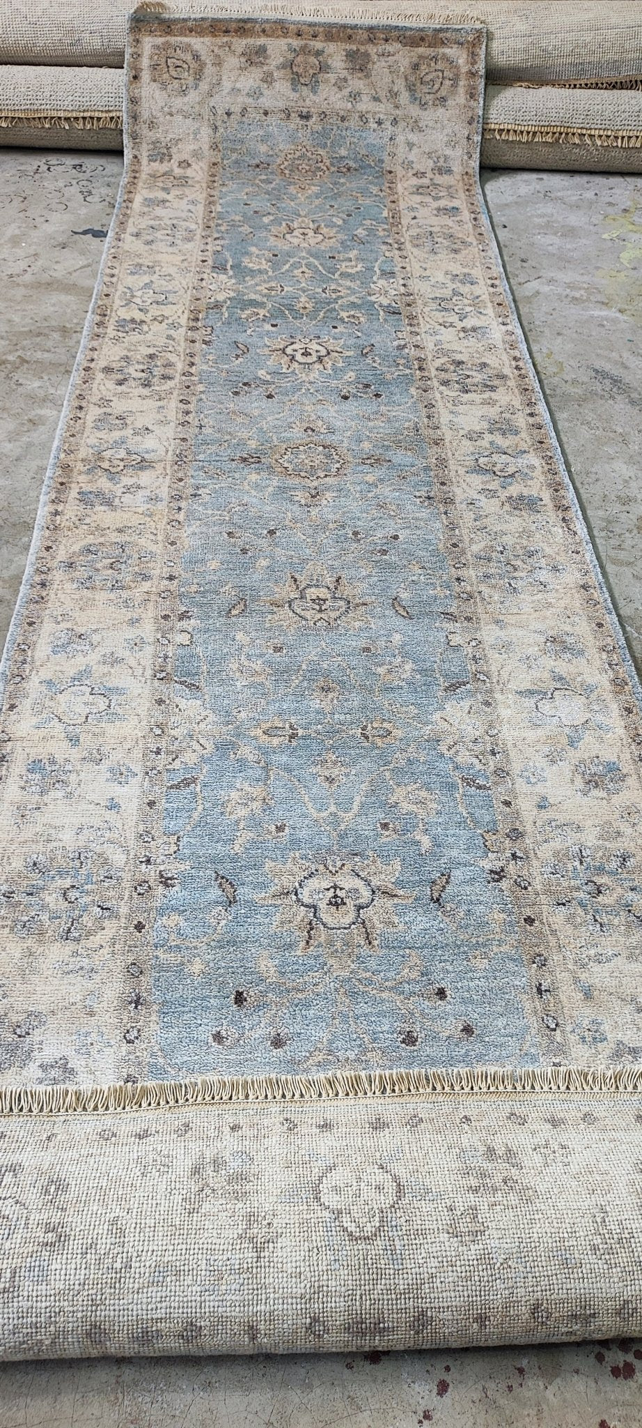 Senri 2.9x9.9 Hand Knotted Aqua & Silver Oushak | Banana Manor Rug Factory Outlet