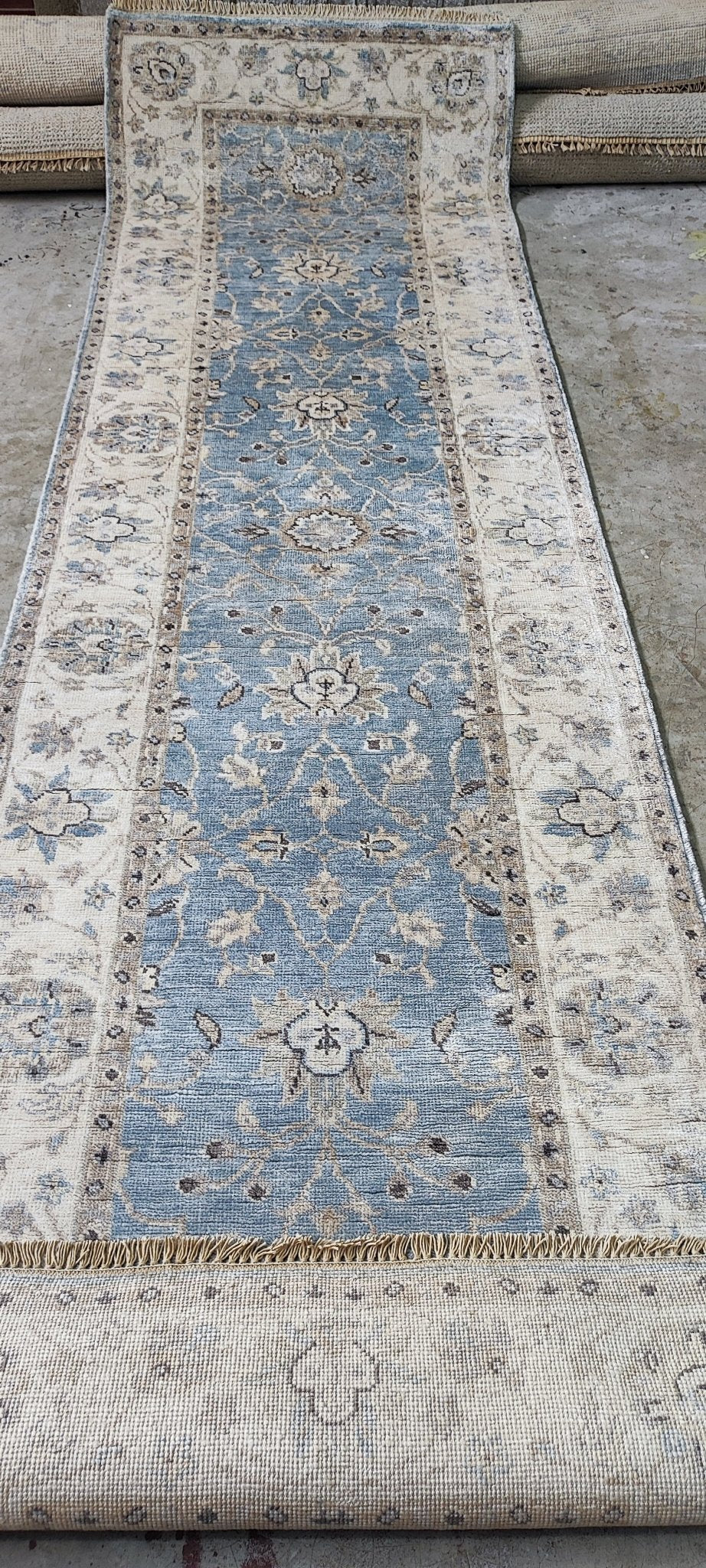 Senri 2.9x9.9 Hand Knotted Aqua & Silver Oushak | Banana Manor Rug Factory Outlet