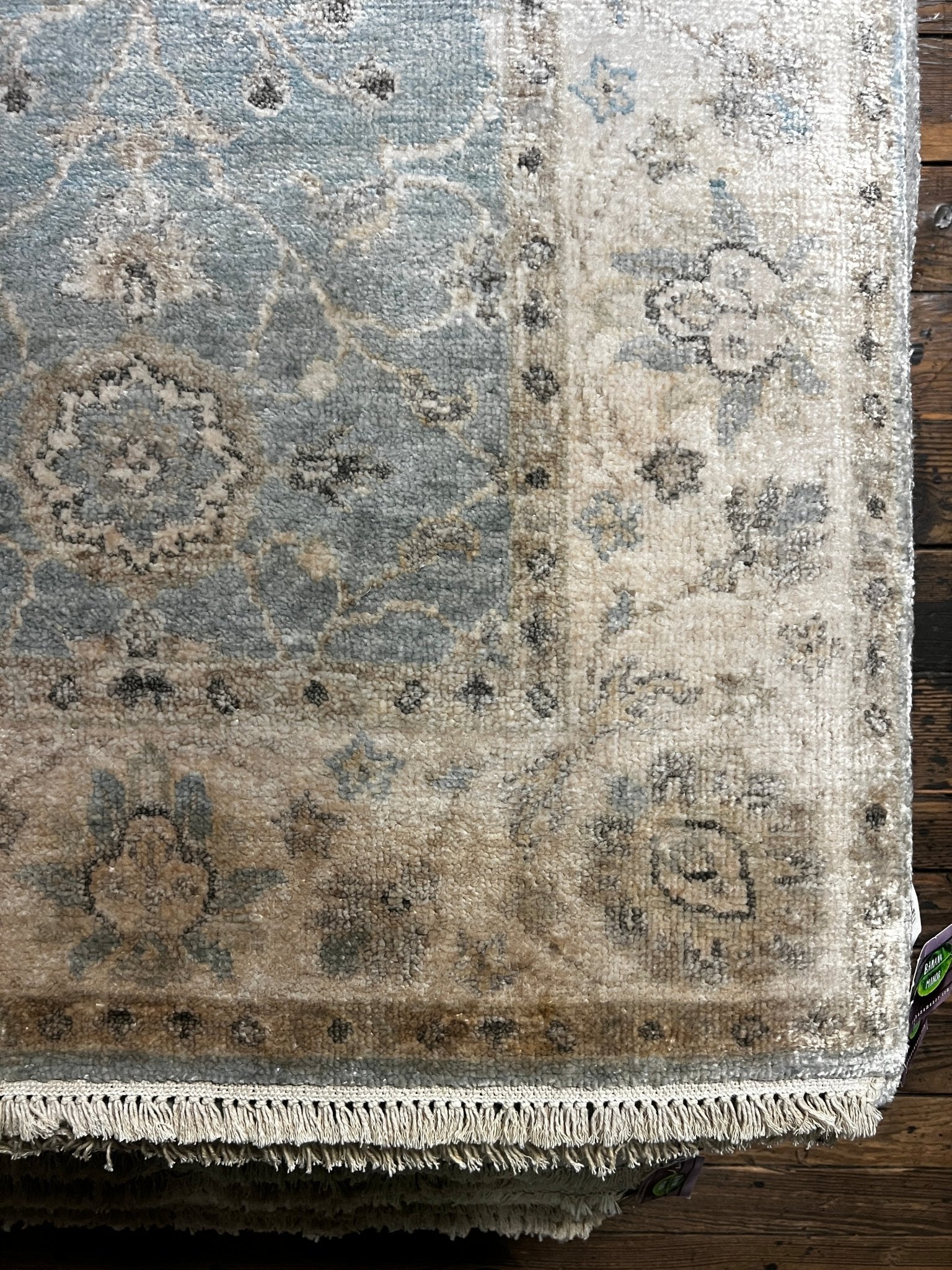 Senri 2.9x9.9 Hand-Knotted Aqua & Silver Oushak | Banana Manor Rug Factory Outlet