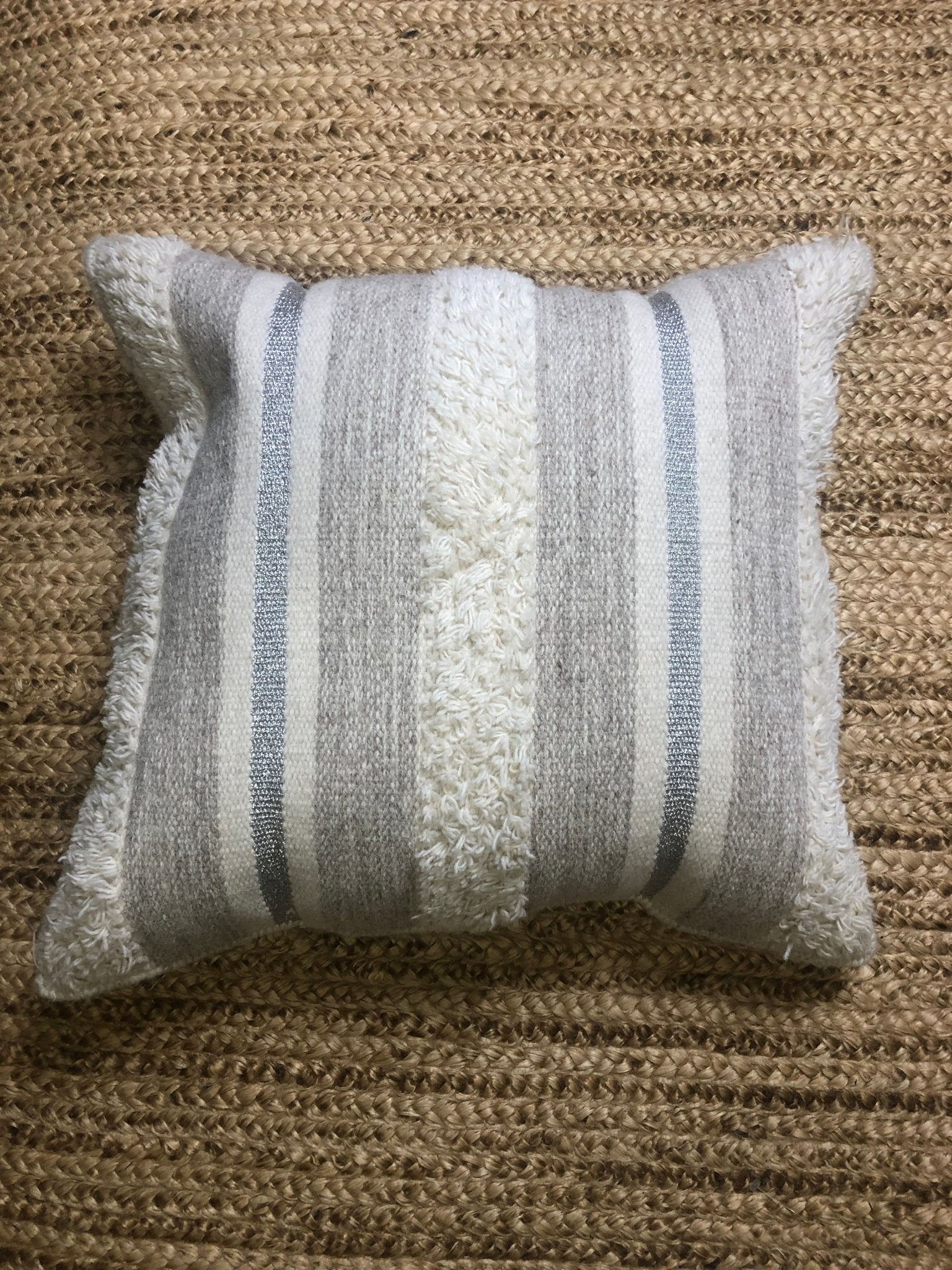 Serlinda Grey, White, and Silver Fancy Pillow | Banana Manor Rug Company