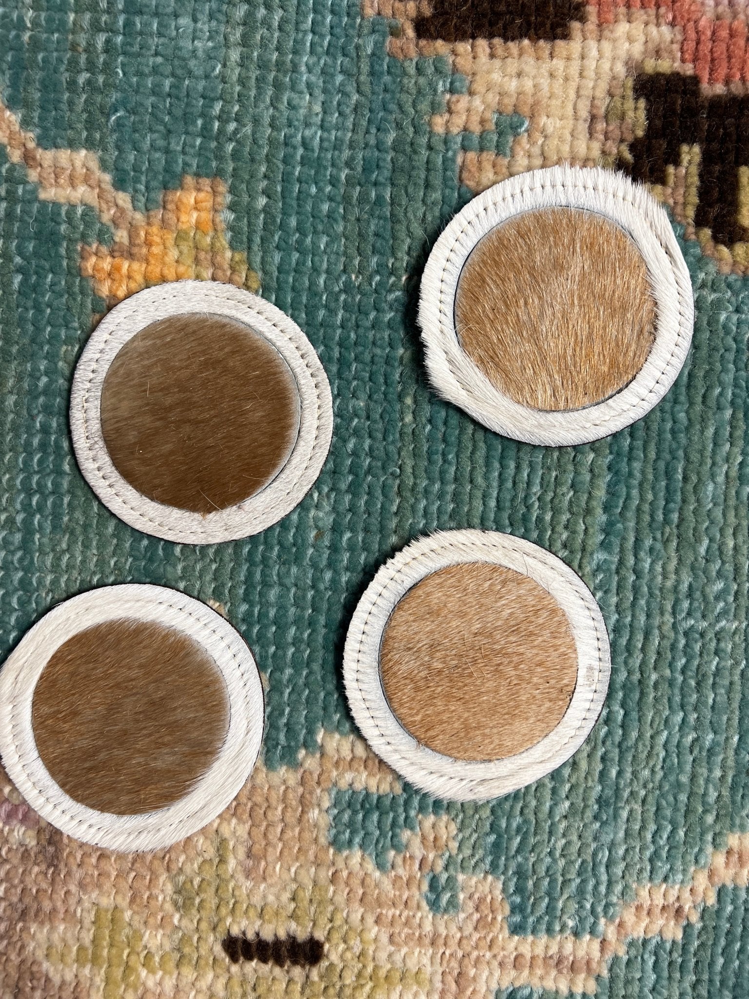 Hair-On Round Cowhide Coasters - Set of 4 - Genuine Cowhide