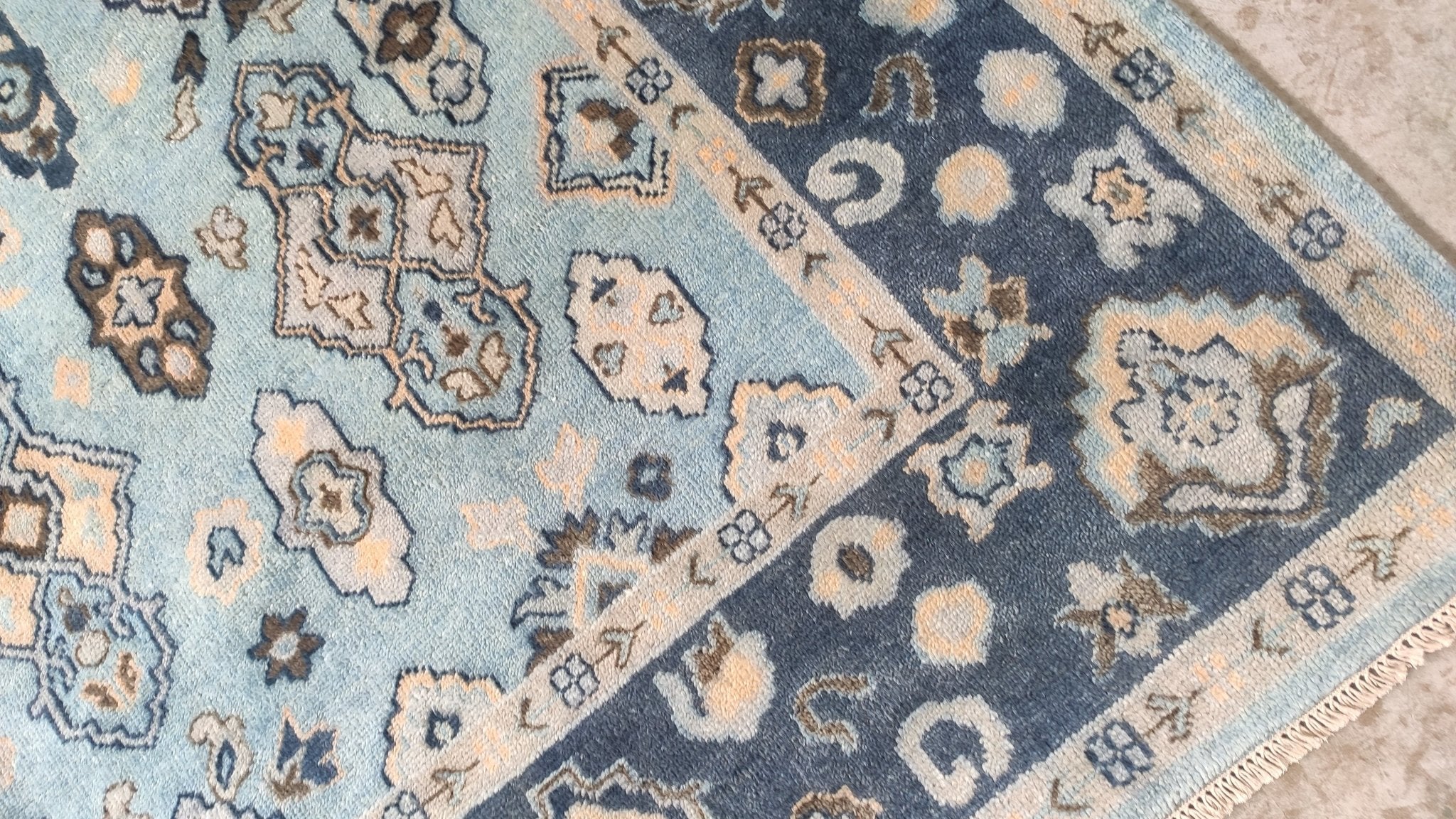 Shelley Winters 8x10.3 Light Blue and Blue Hand-Knotted Oushak Rug | Banana Manor Rug Company