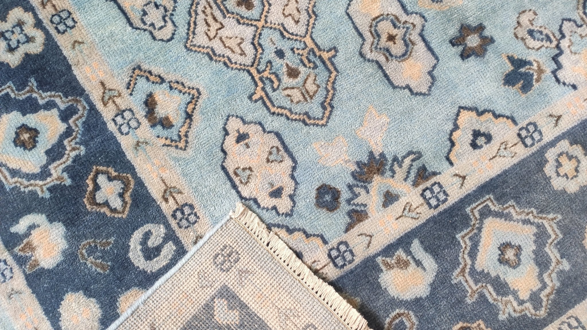 Shelley Winters 8x10.3 Light Blue and Blue Hand-Knotted Oushak Rug | Banana Manor Rug Company