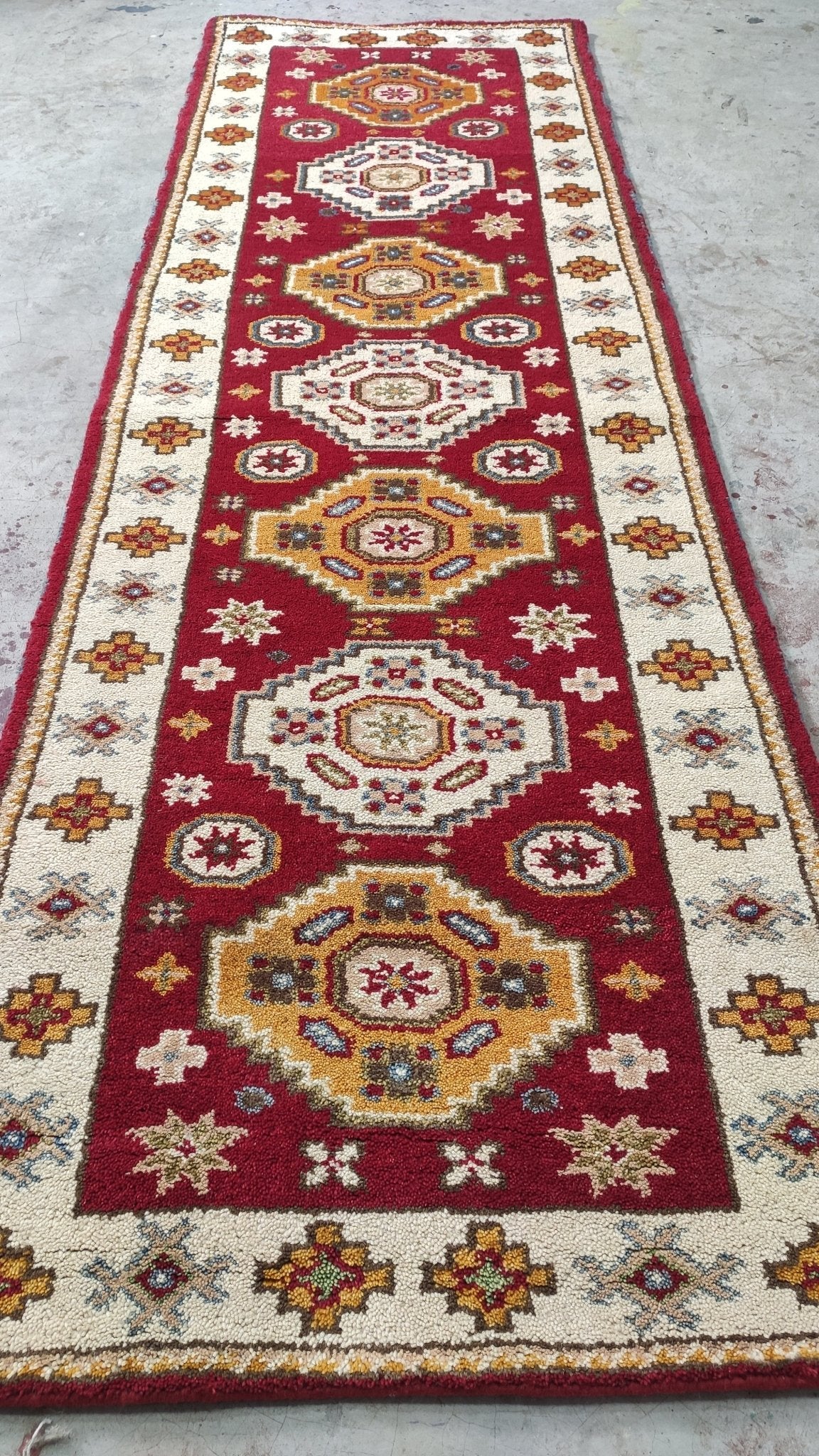 Siesta 2.9x8.6 Red and Ivory Hand-Knotted Kazak Runner | Banana Manor Rug Company