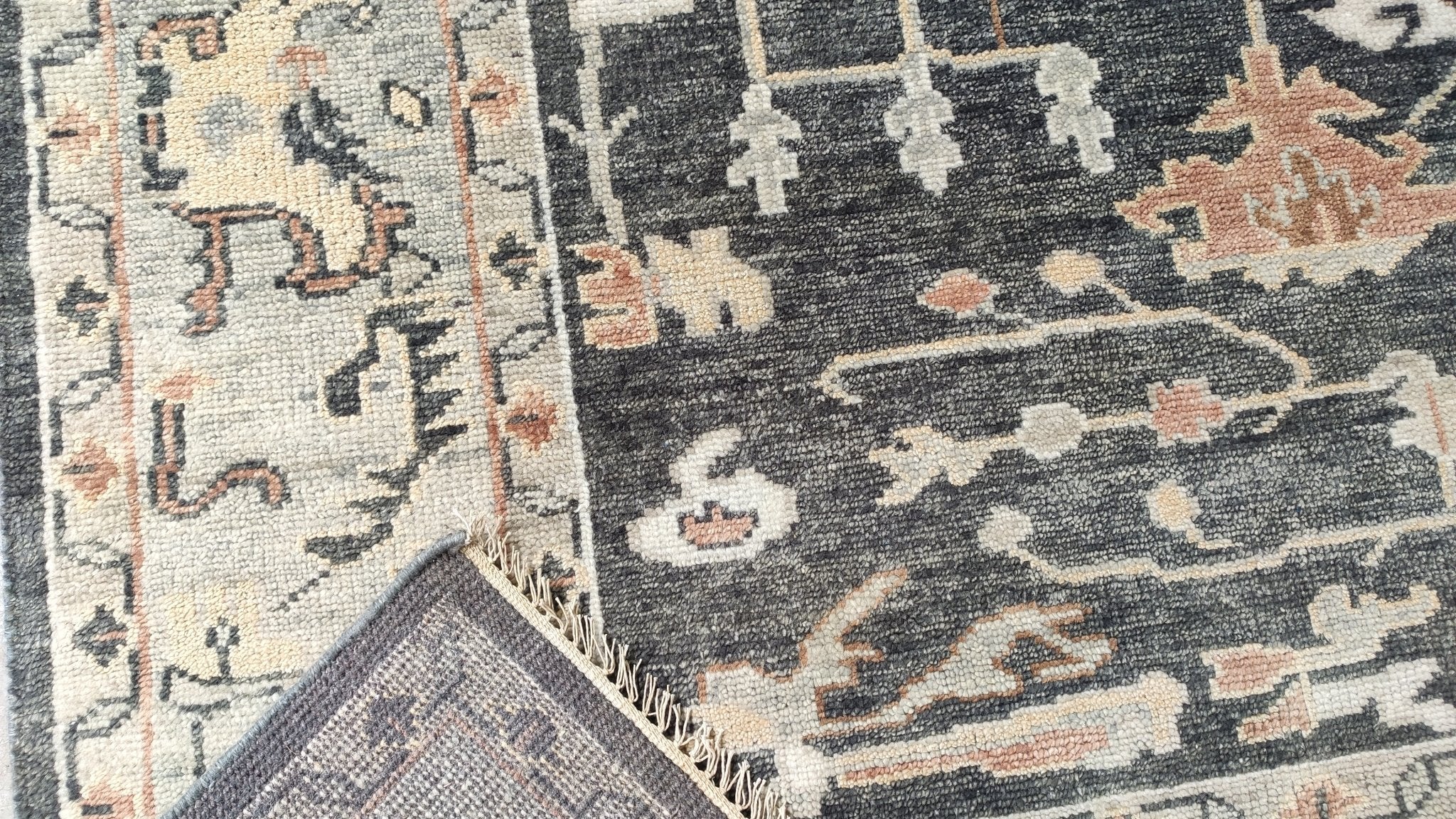 Sif 9x12 Dark Grey and Blue Hand-Knotted Oushak Rug | Banana Manor Rug Company