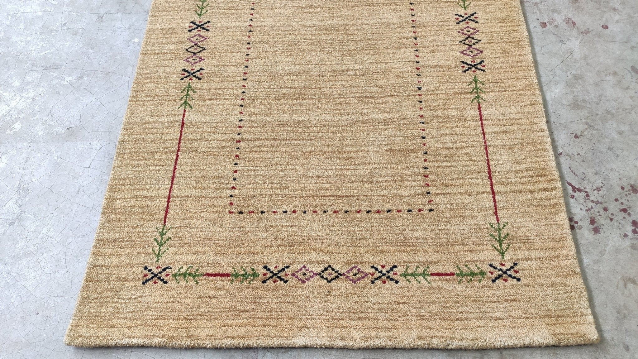 Slacker Alert R & K 3x4.9 Camel Handwoven Gabbeh Rug | Banana Manor Rug Factory Outlet