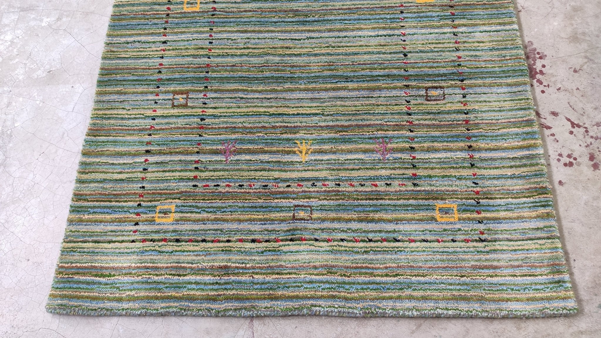 Sloth Alert 3x4.9 Green Handwoven Gabbeh Rug | Banana Manor Rug Factory Outlet