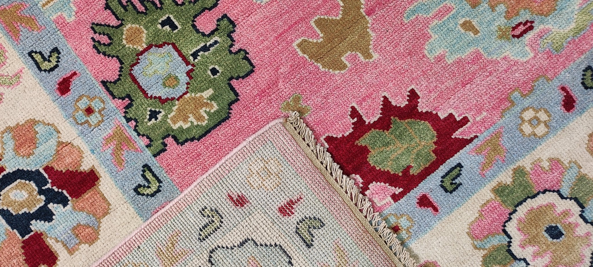 Sonia Khan 8x9.9 Pink and Ivory Hand-Knotted Oushak Rug | Banana Manor Rug Company