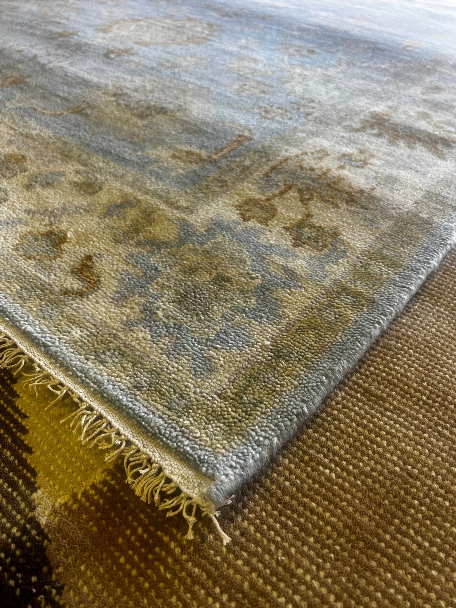 Sophia 8.3x9.9 Blue and Ivory Hand-Knotted Oushak Rug | Banana Manor Rug Factory Outlet