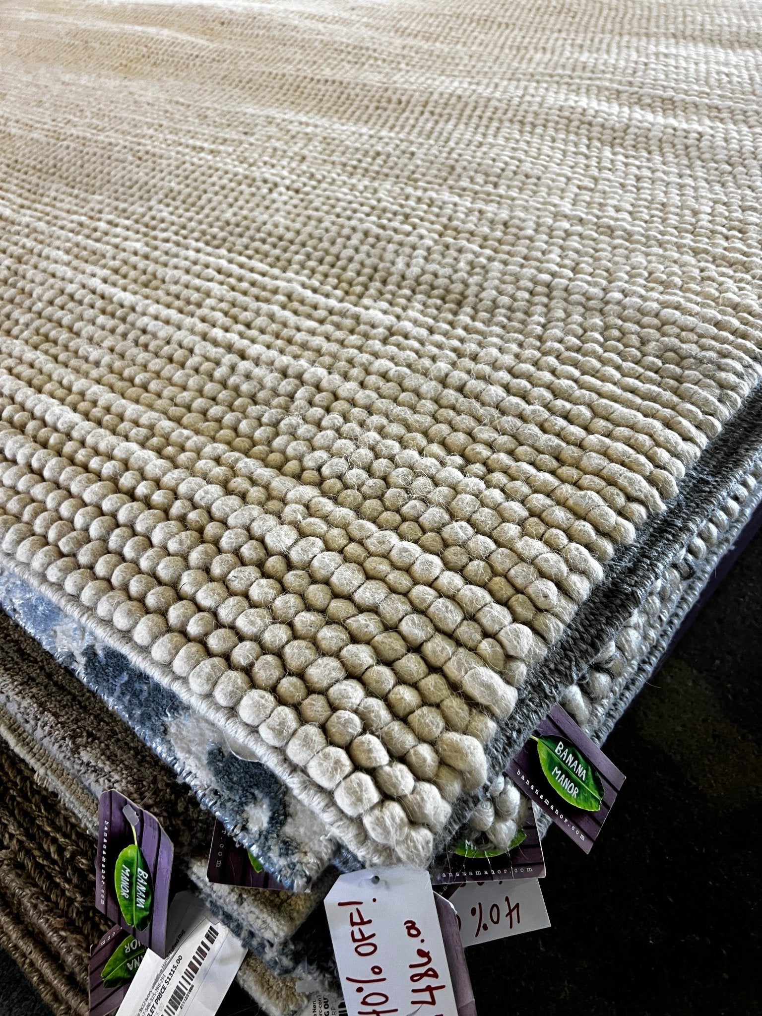 Sophia Lee 9.6x13.6 Handwoven Wool Durrie Natural Ivory Loop Ball | Banana Manor Rug Factory Outlet