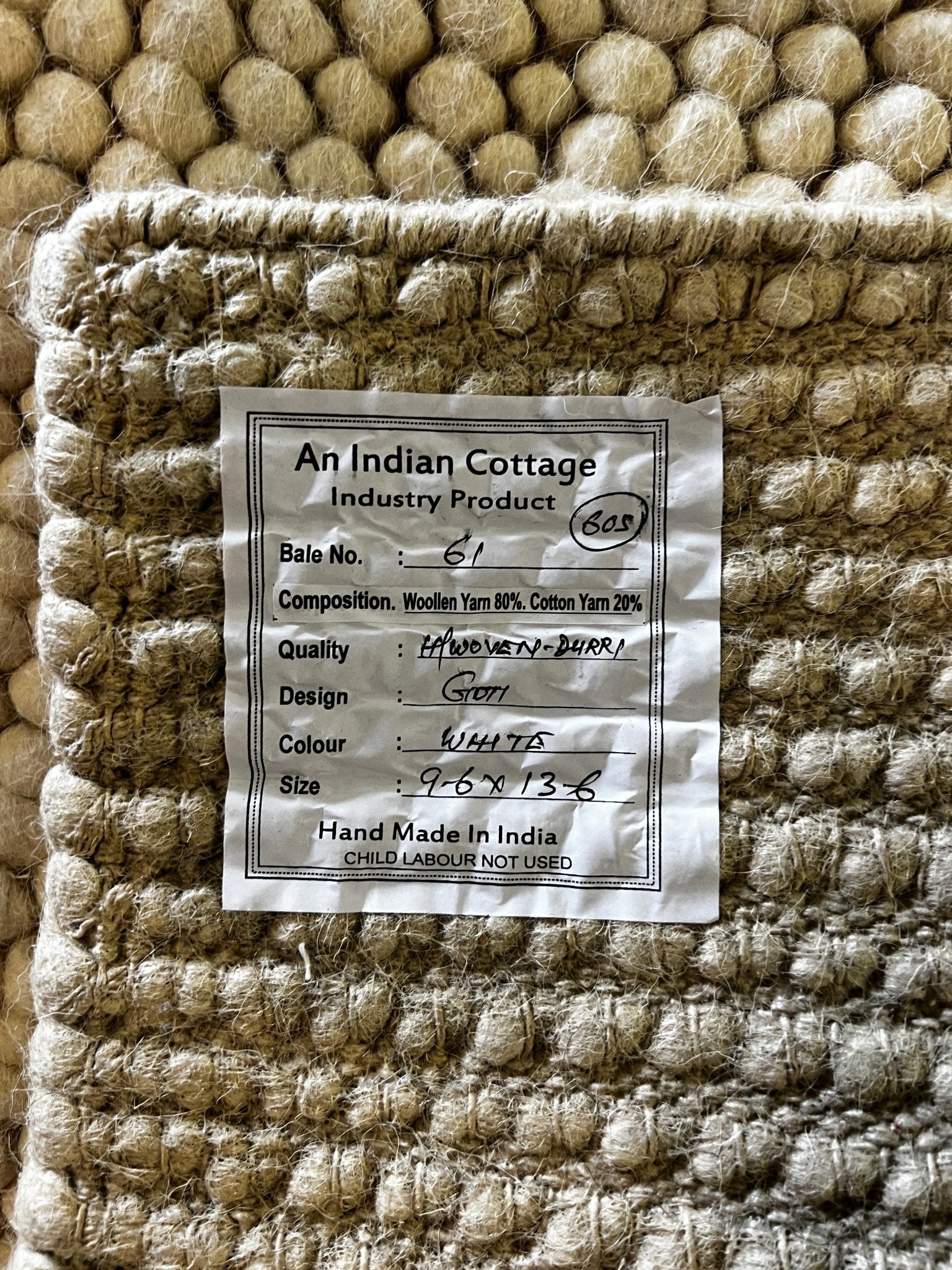 Sophia Lee 9.6x13.6 Handwoven Wool Durrie Natural Ivory Loop Ball | Banana Manor Rug Factory Outlet