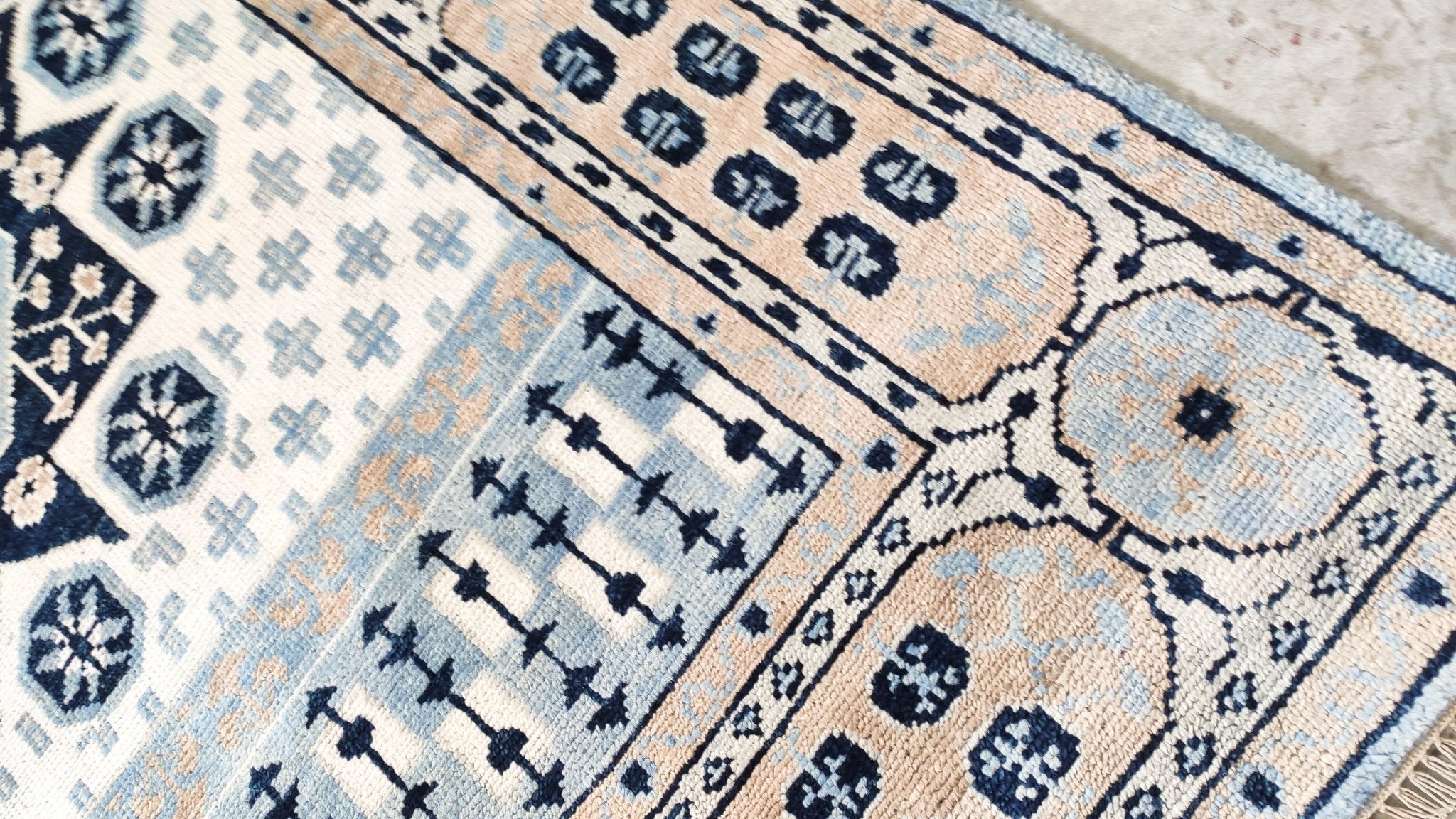 Sophie 8x10 Light Blue and Ivory Hand-Knotted Oushak Rug | Banana Manor Rug Company