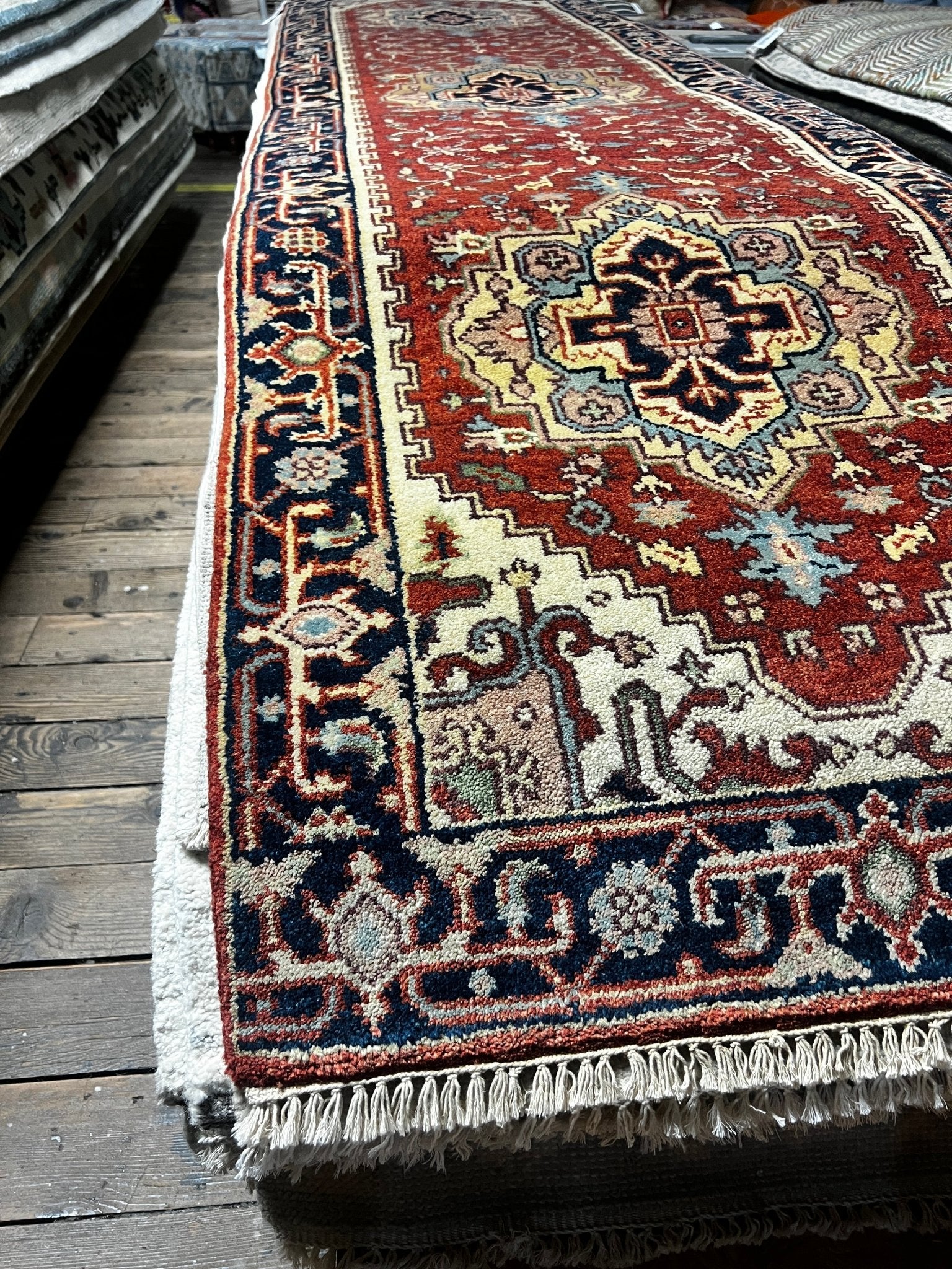 St. Armand 3x8.3 Red and Ivory Hand-Knotted Kazak Runner | Banana Manor Rug Factory Outlet
