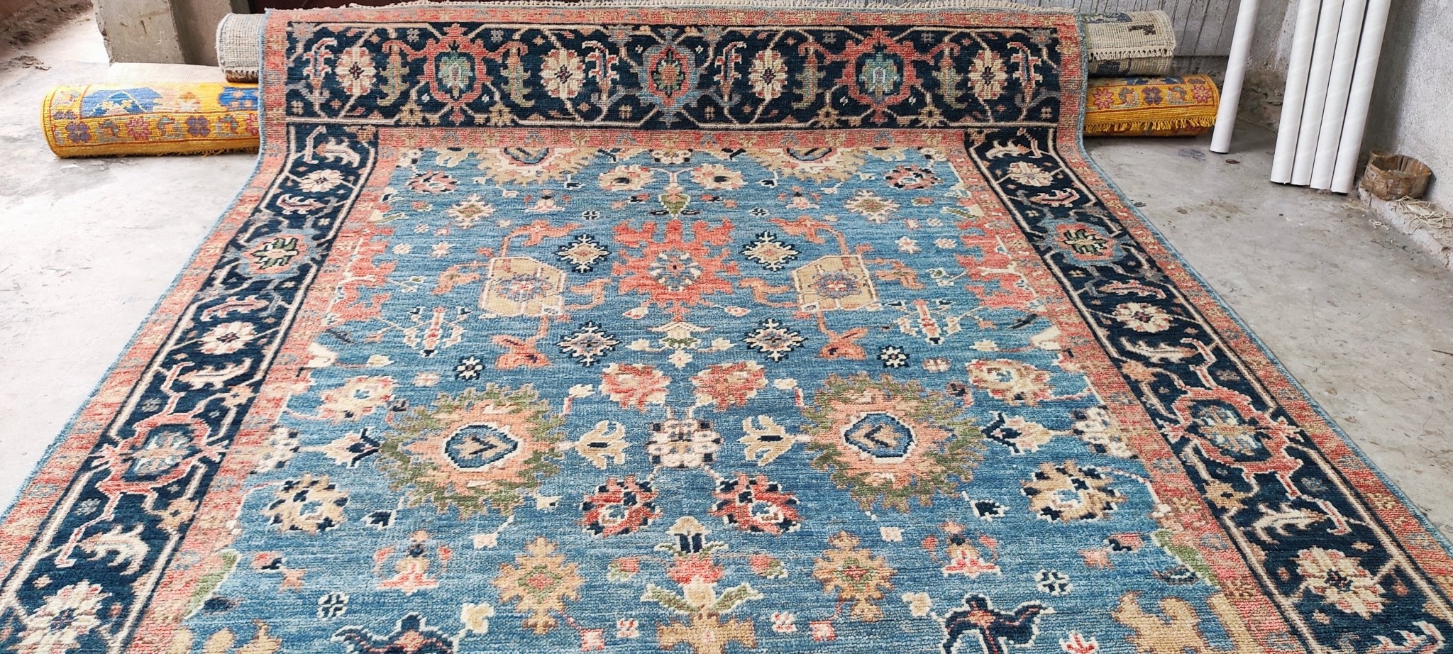 St. Vincent 8.6x12.6 Hand Knotted Medium Blue & Blue Oushak | Banana Manor Rug Factory Outlet