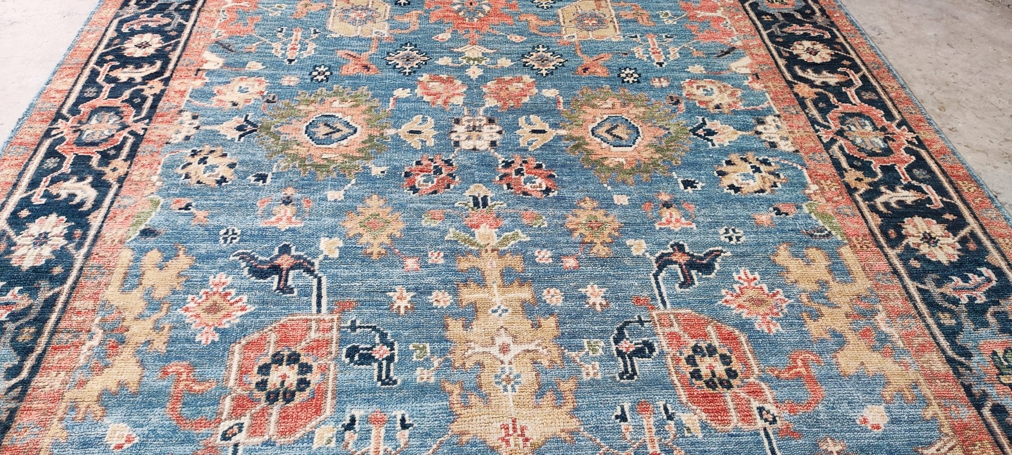 St. Vincent 8.6x12.6 Hand Knotted Medium Blue & Blue Oushak | Banana Manor Rug Factory Outlet