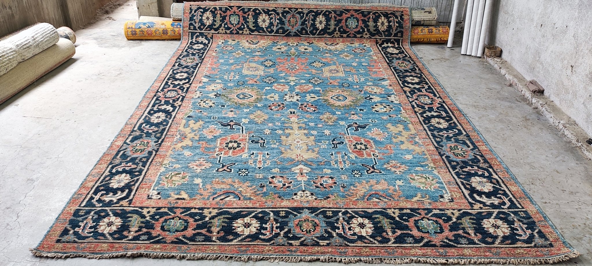 St. Vincent 8.6x12.6 Hand Knotted Medium Blue & Blue Oushak | Banana Manor Rug Factory Outlet