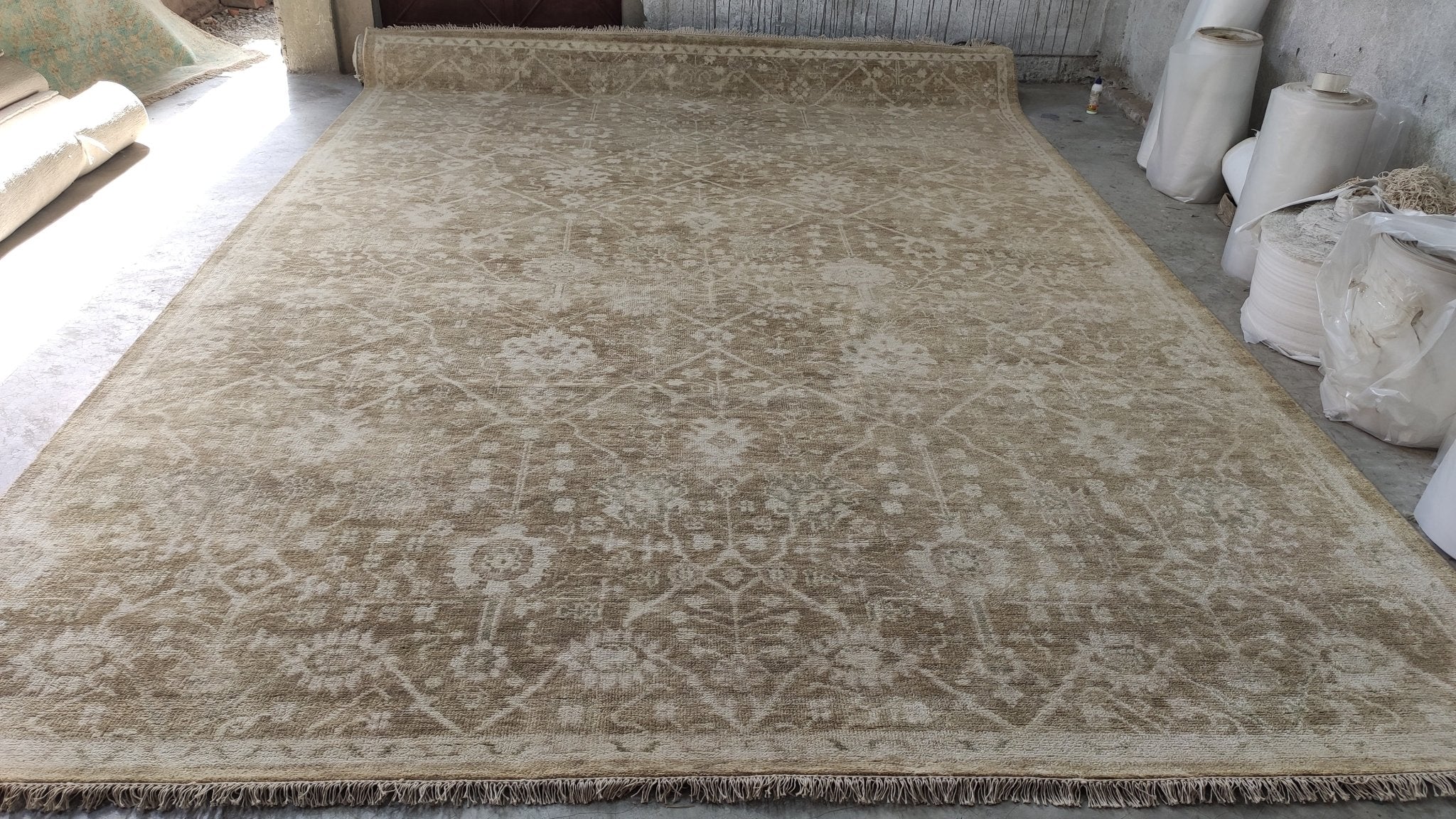 Stacy Sinclair 10x14 Gold and BeigeHand-Knotted Oushak Rug | Banana Manor Rug Company