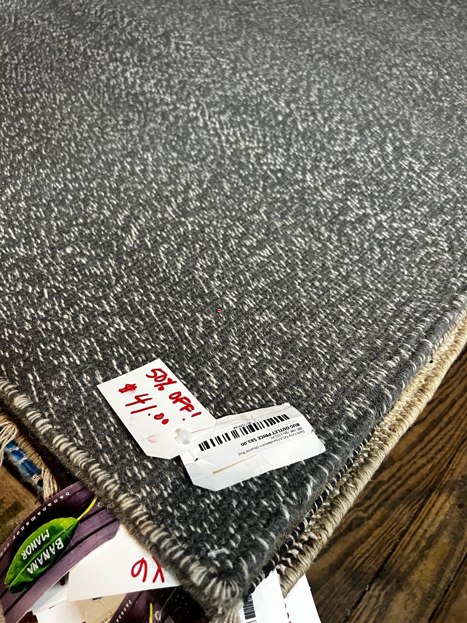 Stealers Wheel Grey Handwoven 4x5.6 Durrie Rug | Banana Manor Rug Factory Outlet
