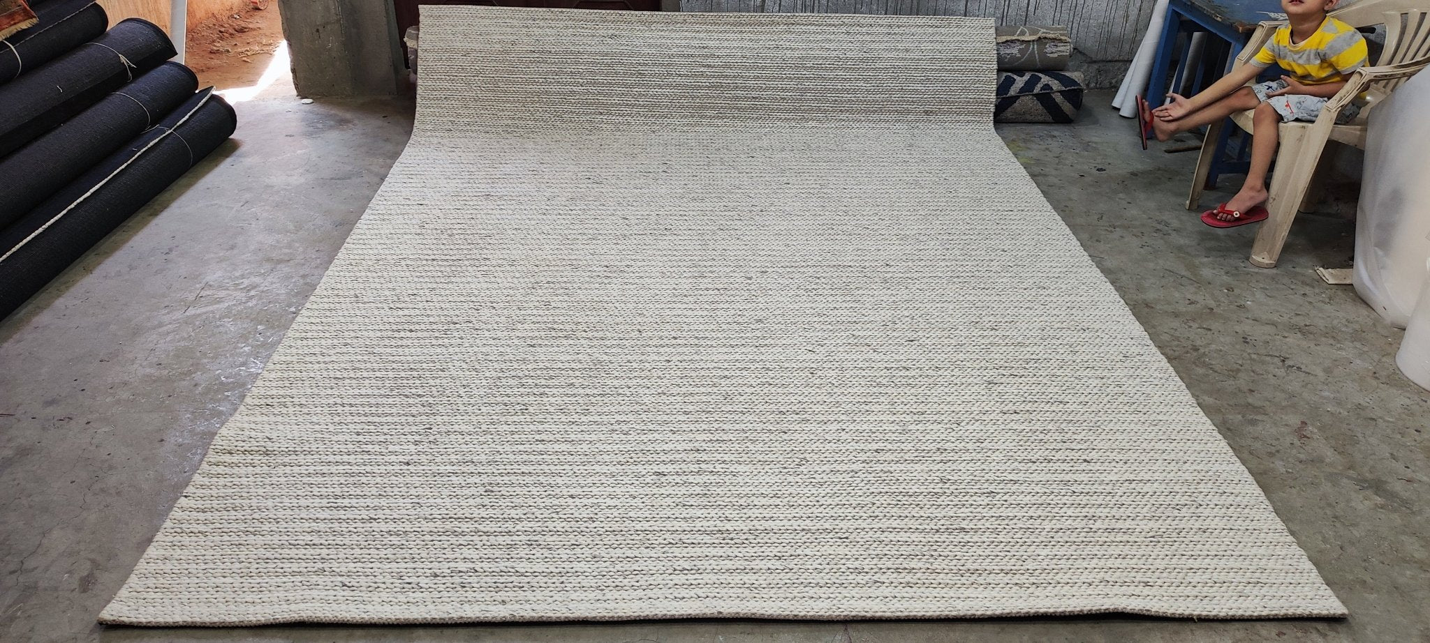 Stewy 7.9x10.3 Handwoven Wool Durrie Natural Beige | Banana Manor Rug Factory Outlet