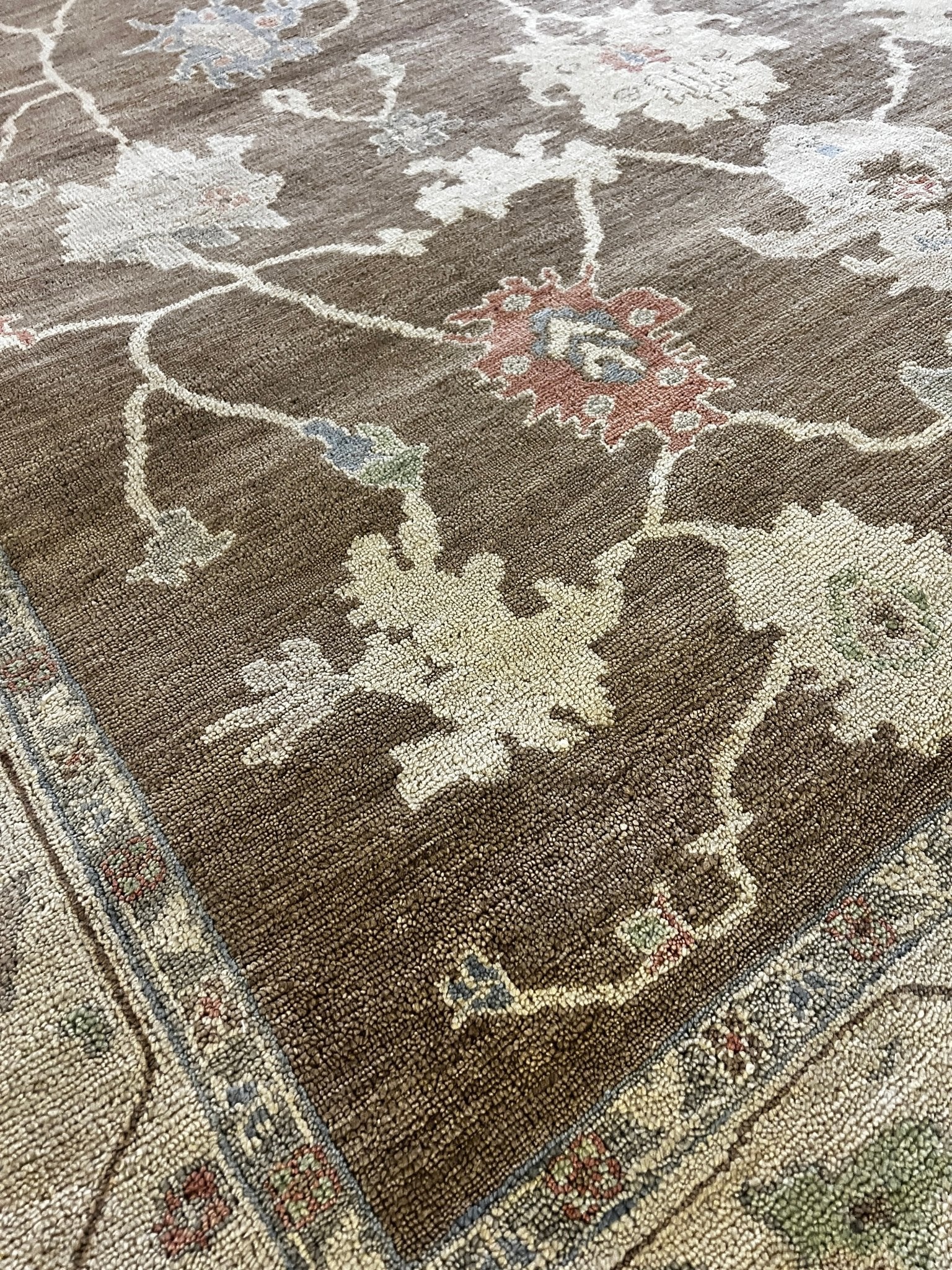 Susan Ross 8x9.9 Brown and Tan Hand-Knotted Oushak Rug | Banana Manor Rug Company