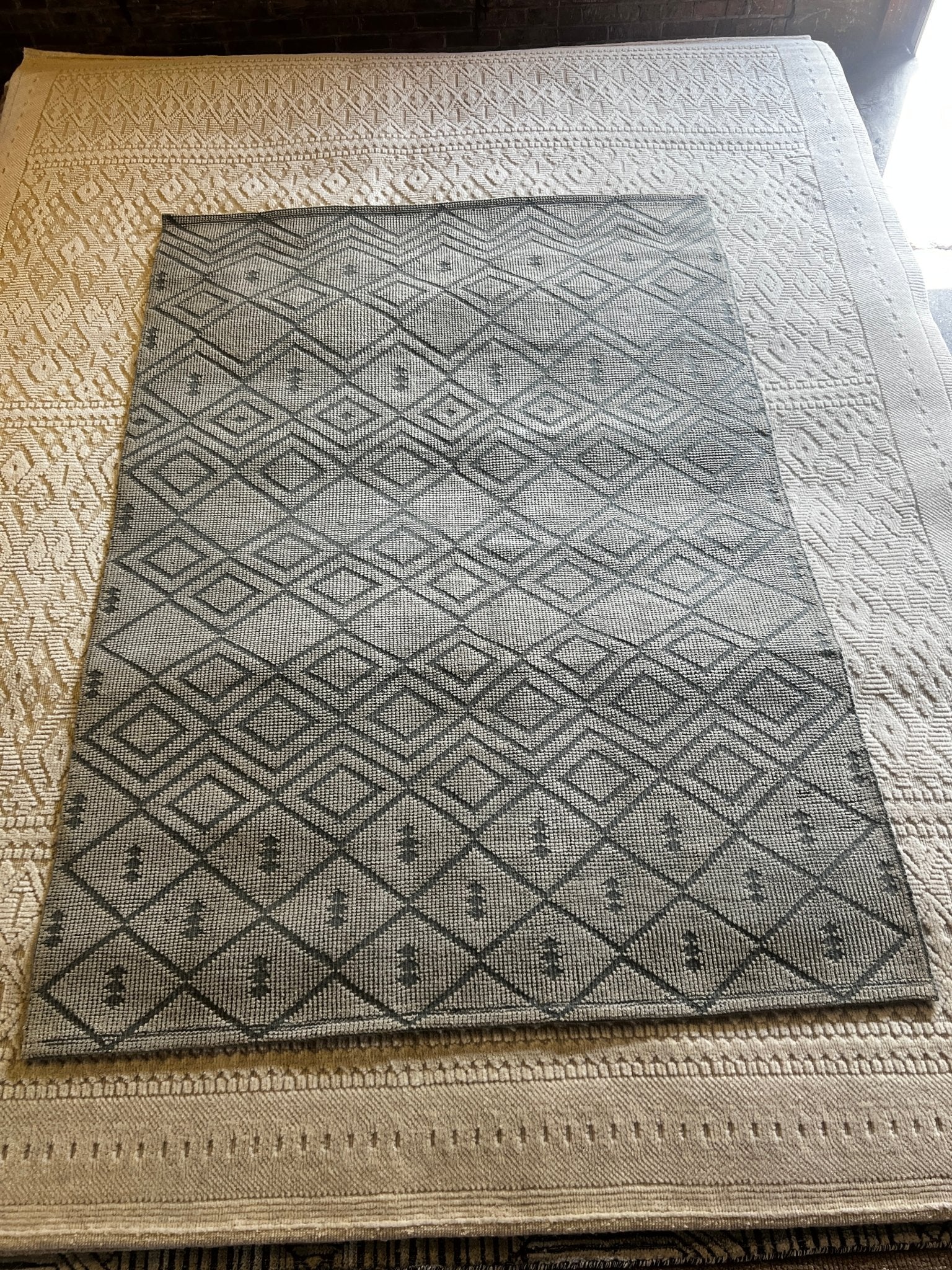 Susanna Centlivre 5.3x7.6 Handwoven Wool Durrie Tan Grey Geometric | Banana Manor Rug Factory Outlet