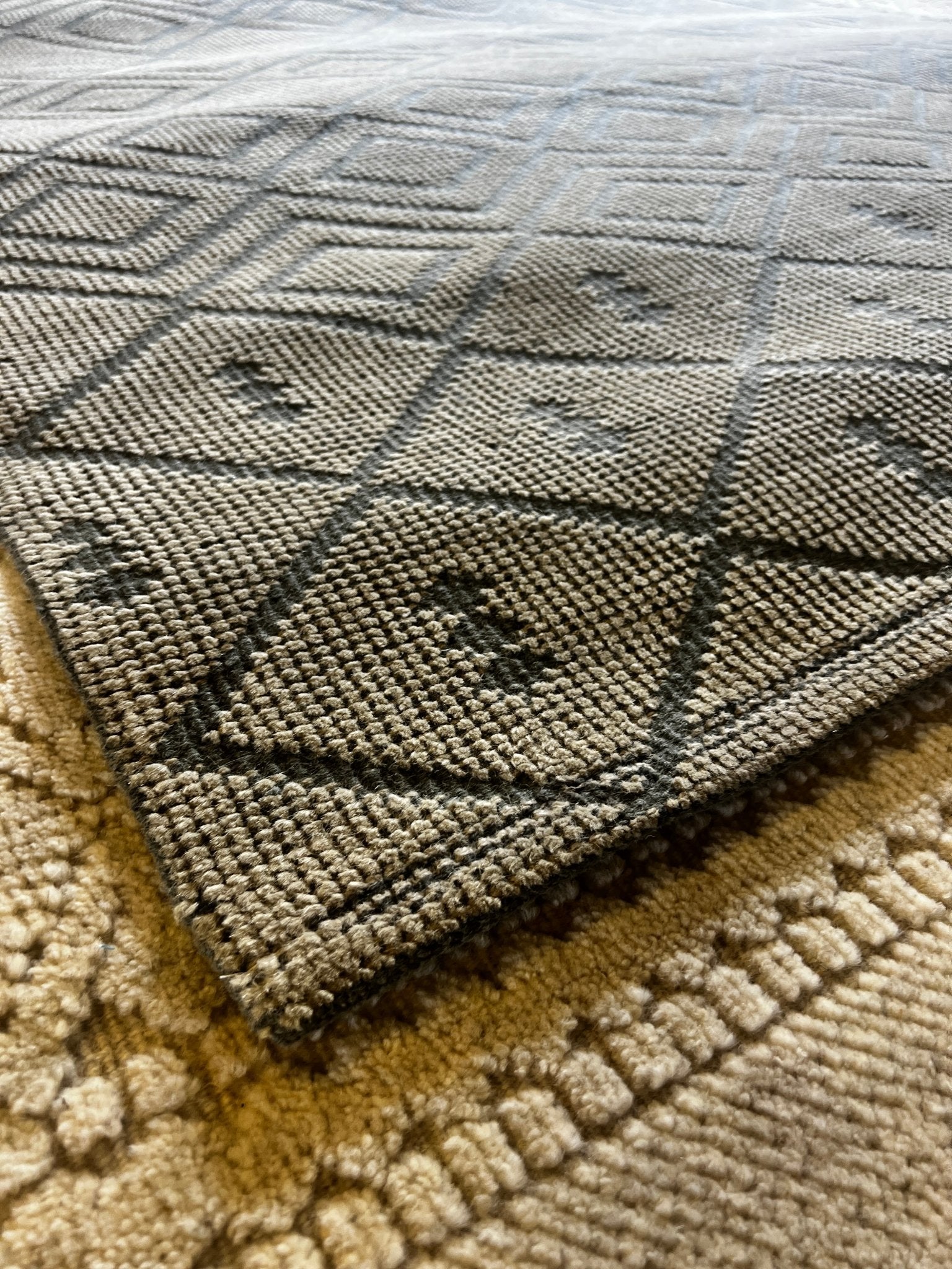 Susanna Centlivre 5.3x7.6 Handwoven Wool Durrie Tan Grey Geometric | Banana Manor Rug Factory Outlet