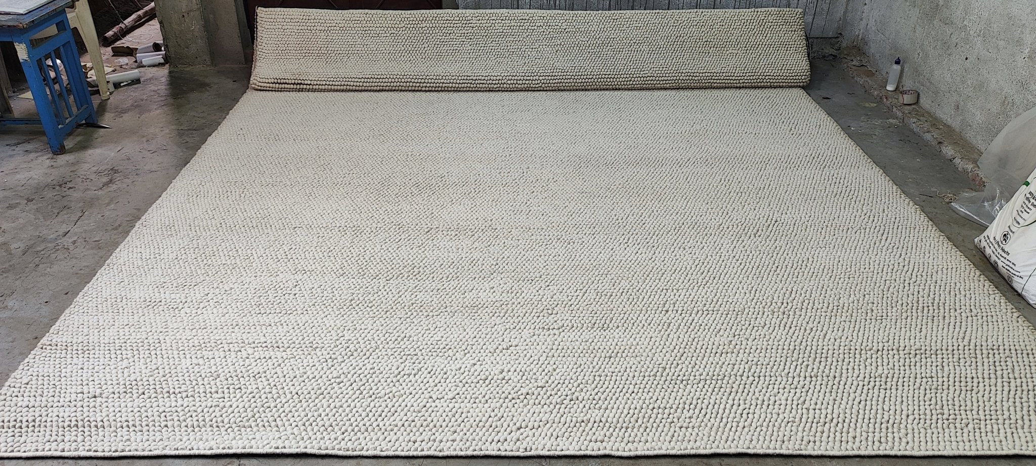 Susanna Rowson Handwoven Wool Durrie Natural Ivory Loop Ball 10x13.6 | Banana Manor Rug Company