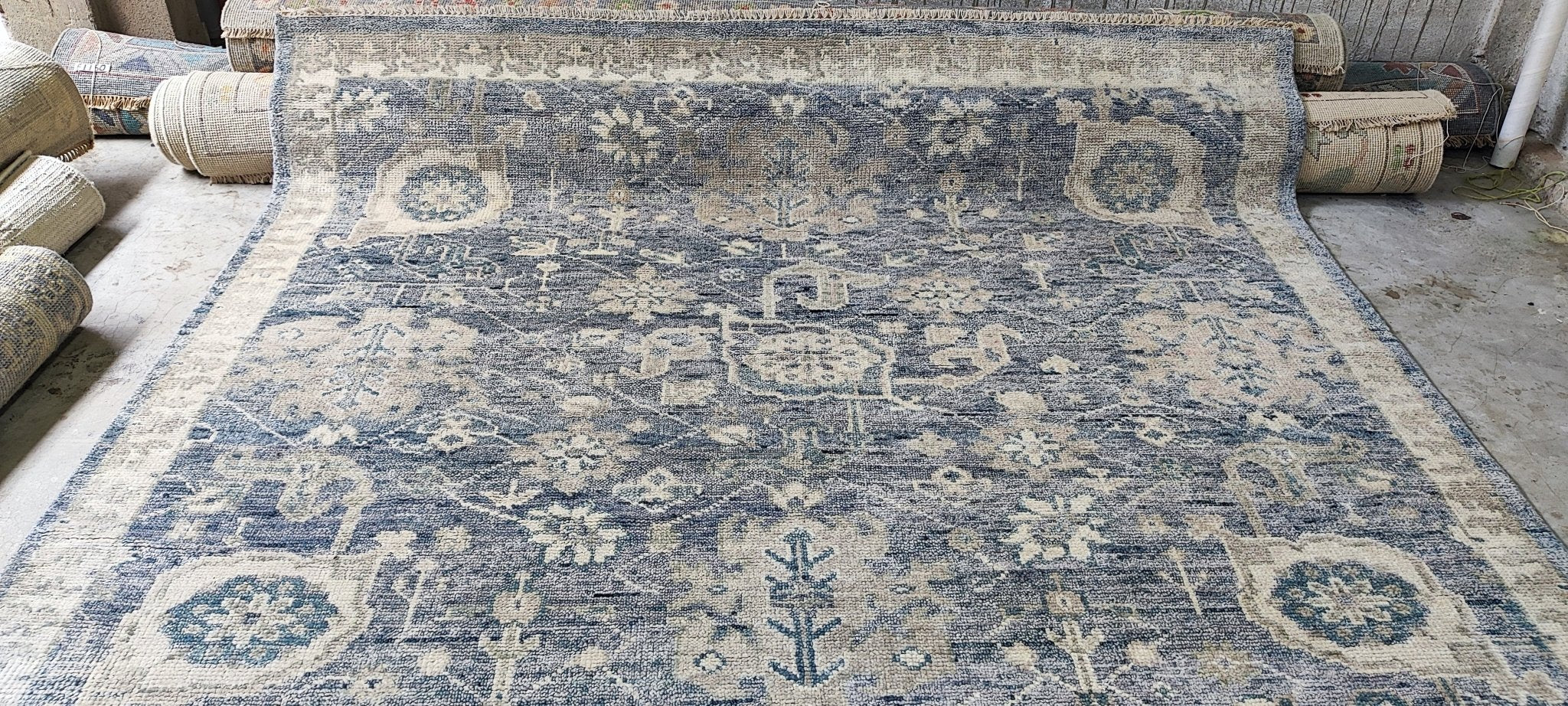 Sybil 8x10 Hand-Knotted Grey & Blue Oushak | Banana Manor Rug Factory Outlet