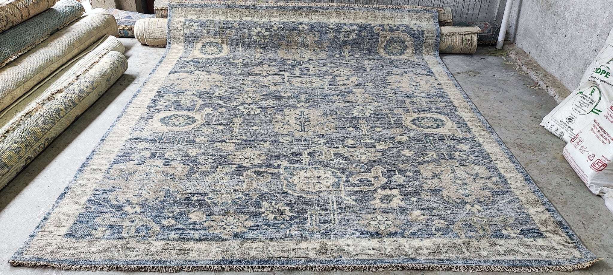 Sybil 8x10 Hand-Knotted Grey & Blue Oushak | Banana Manor Rug Factory Outlet