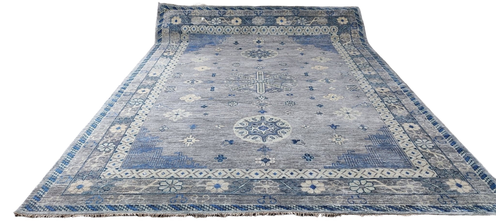 Sydne 9x12.6 Hand-Knotted Grey & Blue Oriental | Banana Manor Rug Factory Outlet