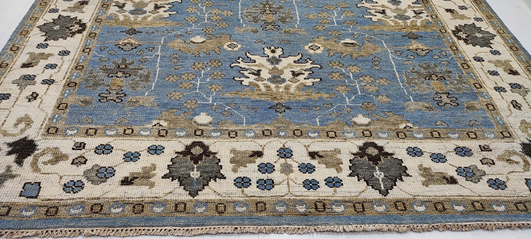Tamara 10x14 Hand-Knotted Blue & Beige Oushak | Banana Manor Rug Factory Outlet