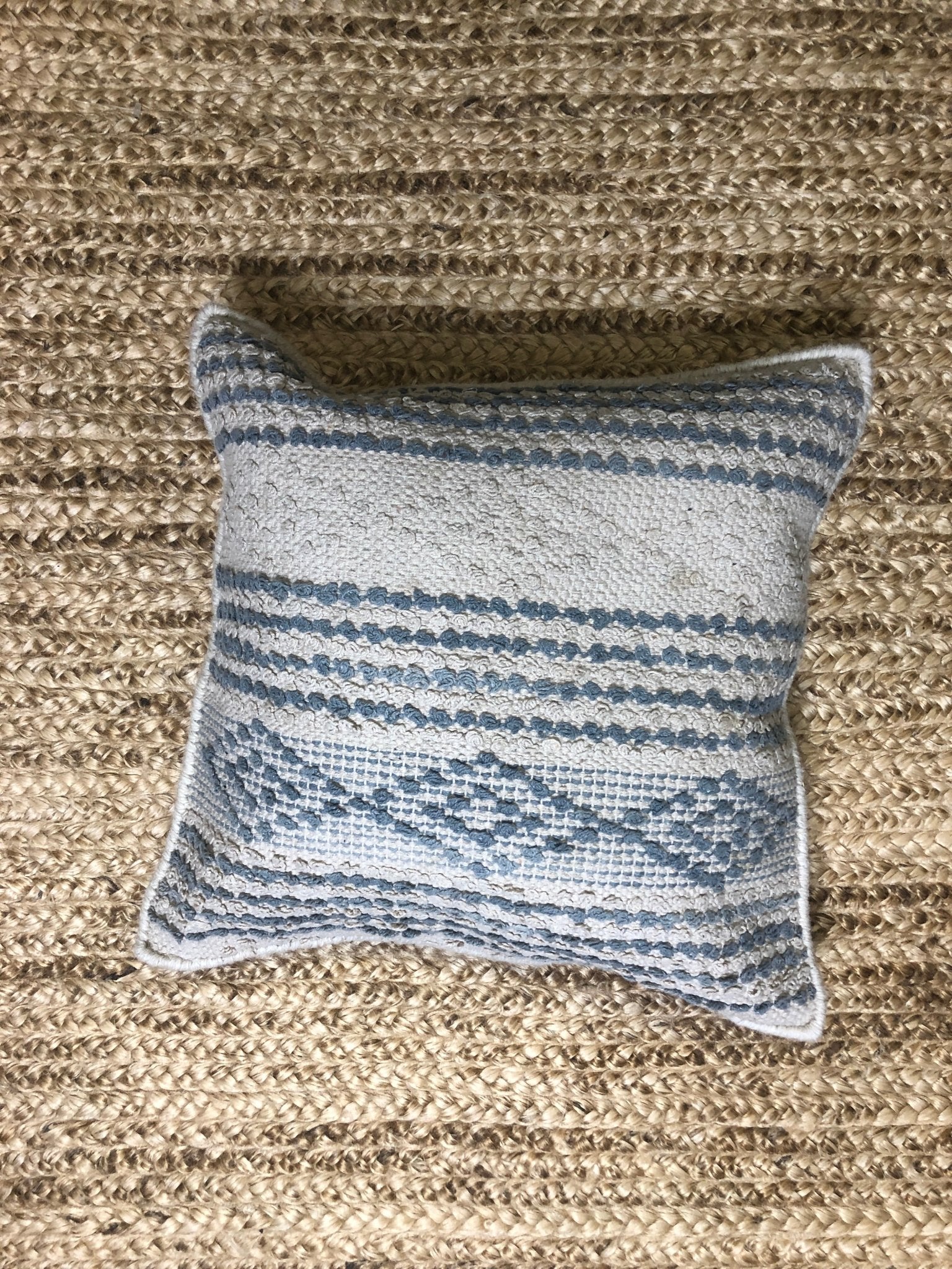 Tansy Beige and Blue Geometric Pillow | Banana Manor Rug Company