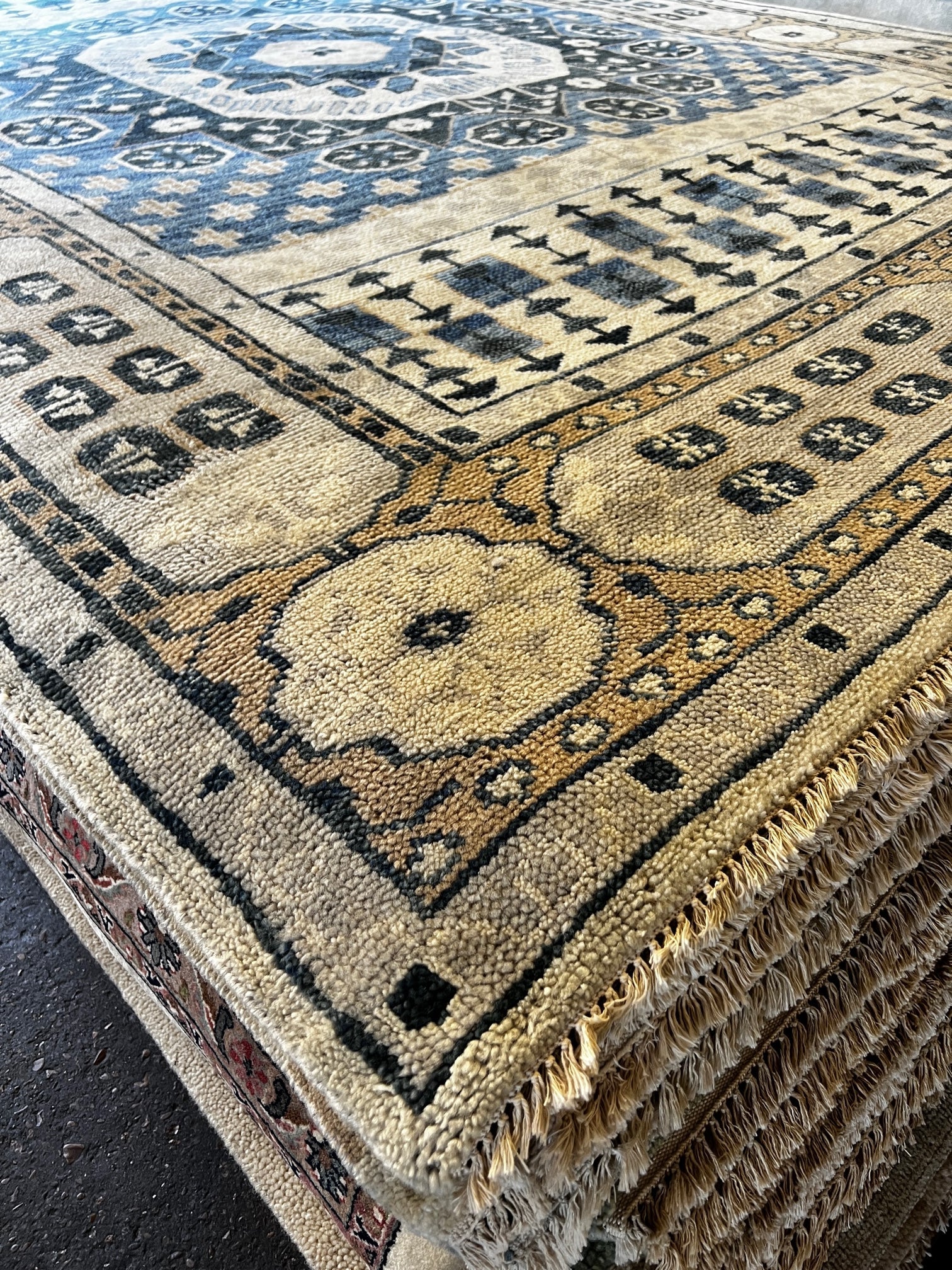 Tara Thompson 9x12 Blue and Tan Hand-Knotted Oushak Rug | Banana Manor Rug Company