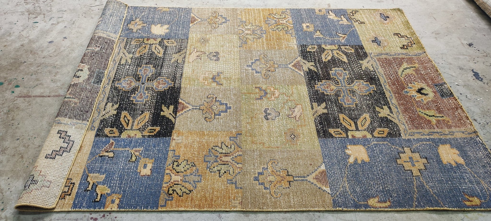 Tatum Kendrick Multi-Colored Patch Weave Hand-Knotted Rug 5.3x7.6 | Banana Manor Rug Company
