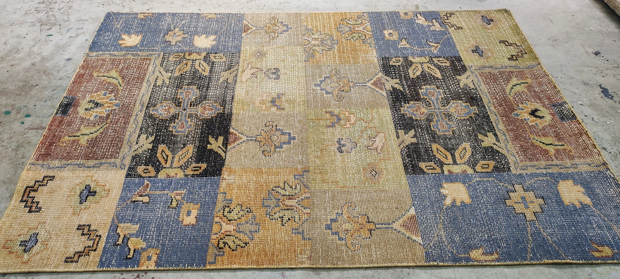 Tatum Kendrick Multi-Colored Patch Weave Hand-Knotted Rug 5.3x7.6 | Banana Manor Rug Company