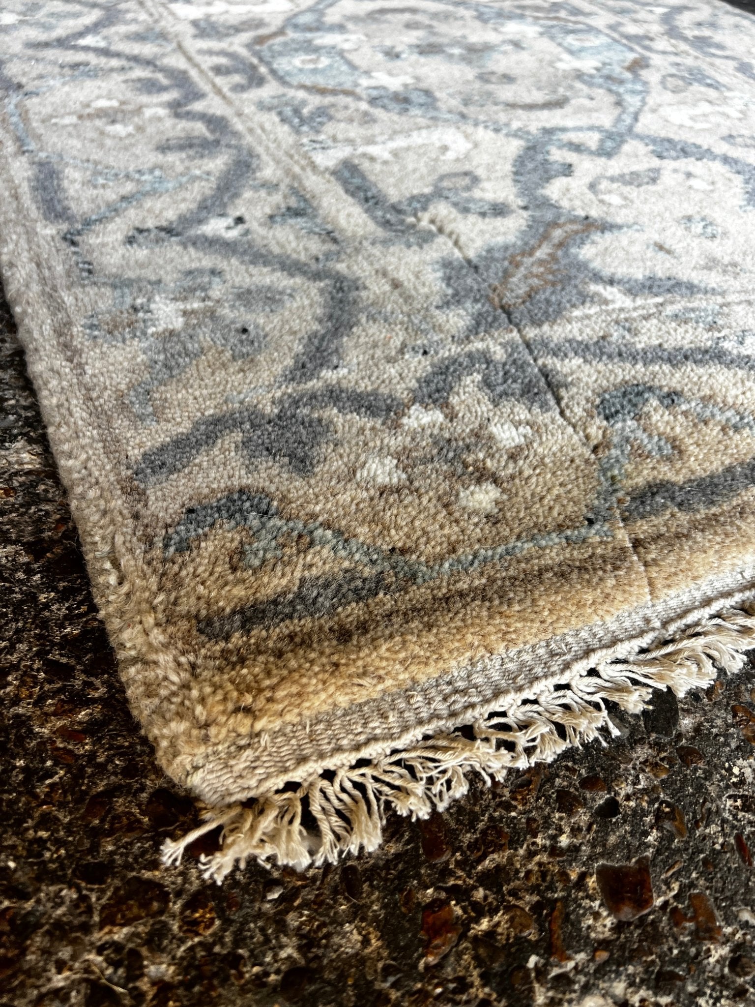 Tempest Storm 2.6x10 Tan and Grey Hand-Knotted Oushak Runner | Banana Manor Rug Factory Outlet