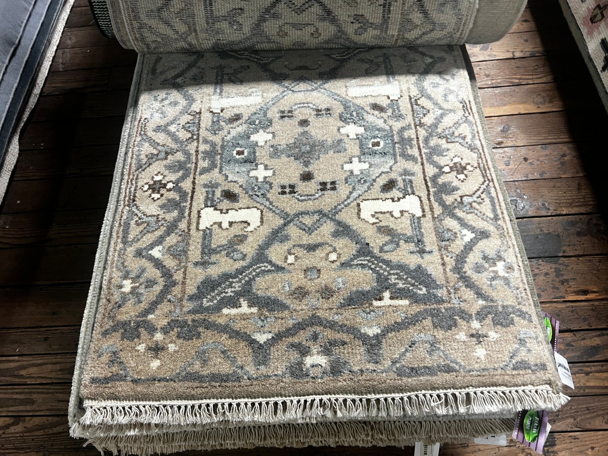 Tempest Storm 2.6x10 Tan and Grey Hand-Knotted Oushak Runner | Banana Manor Rug Factory Outlet