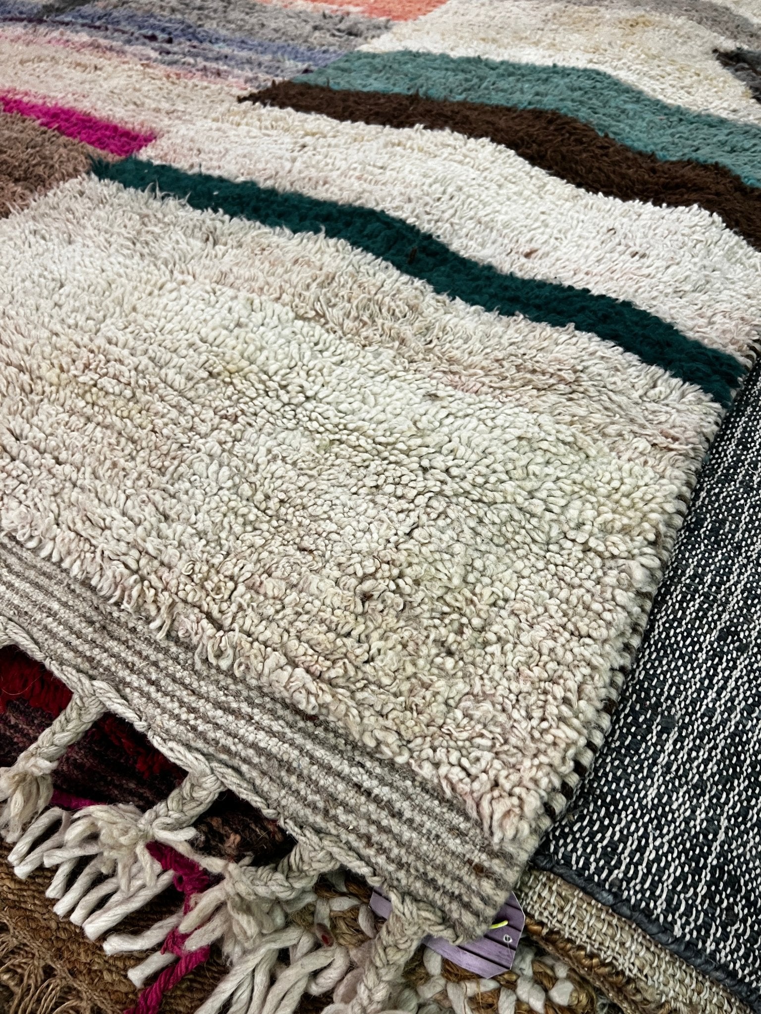 Tequila Sunset 8.2x11.5 White and Brown Multi-Colored Moroccan Boujaad Rug | Banana Manor Rug Company
