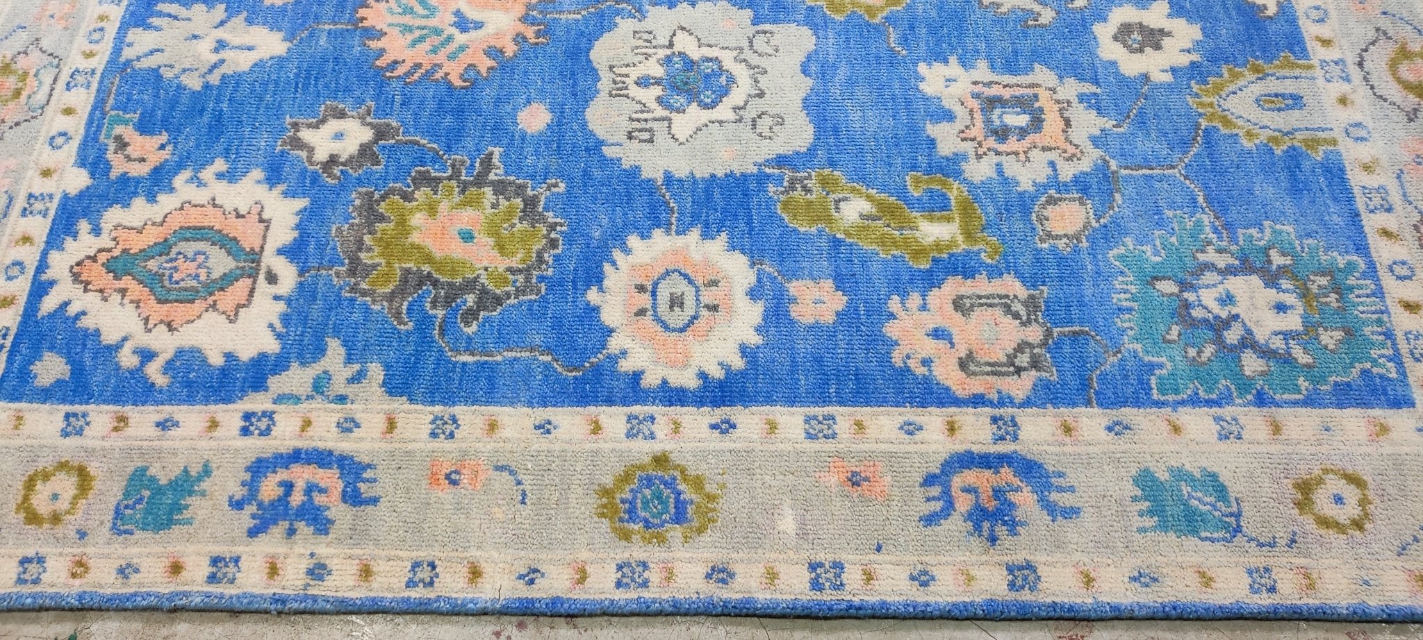 Teresa Palmer Hand-Knotted Oushak Rug Blue and Tan 4x6 | Banana Manor Rug Company