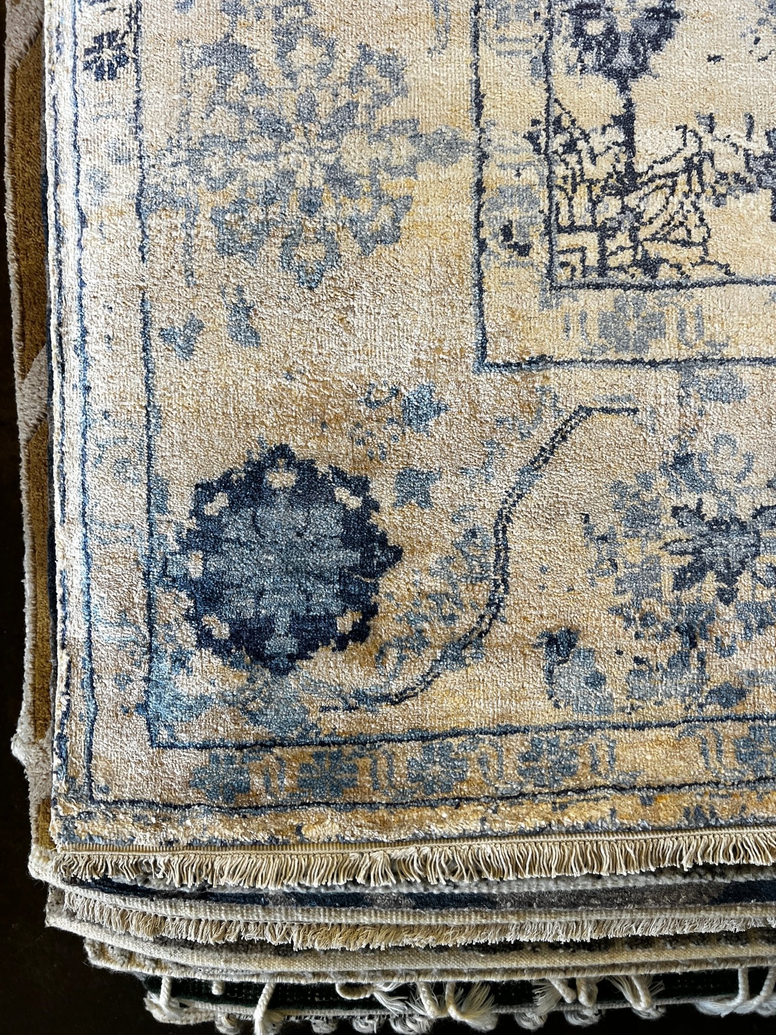 Terina 9x11.9 Blue Silver & Tan Erased Hand Knotted | Banana Manor Rug Factory Outlet