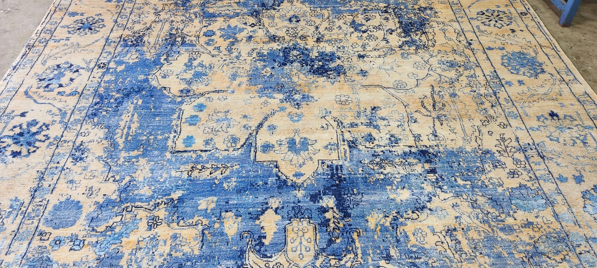 Terina 9x11.9 Blue Silver & Tan Erased Hand Knotted | Banana Manor Rug Factory Outlet