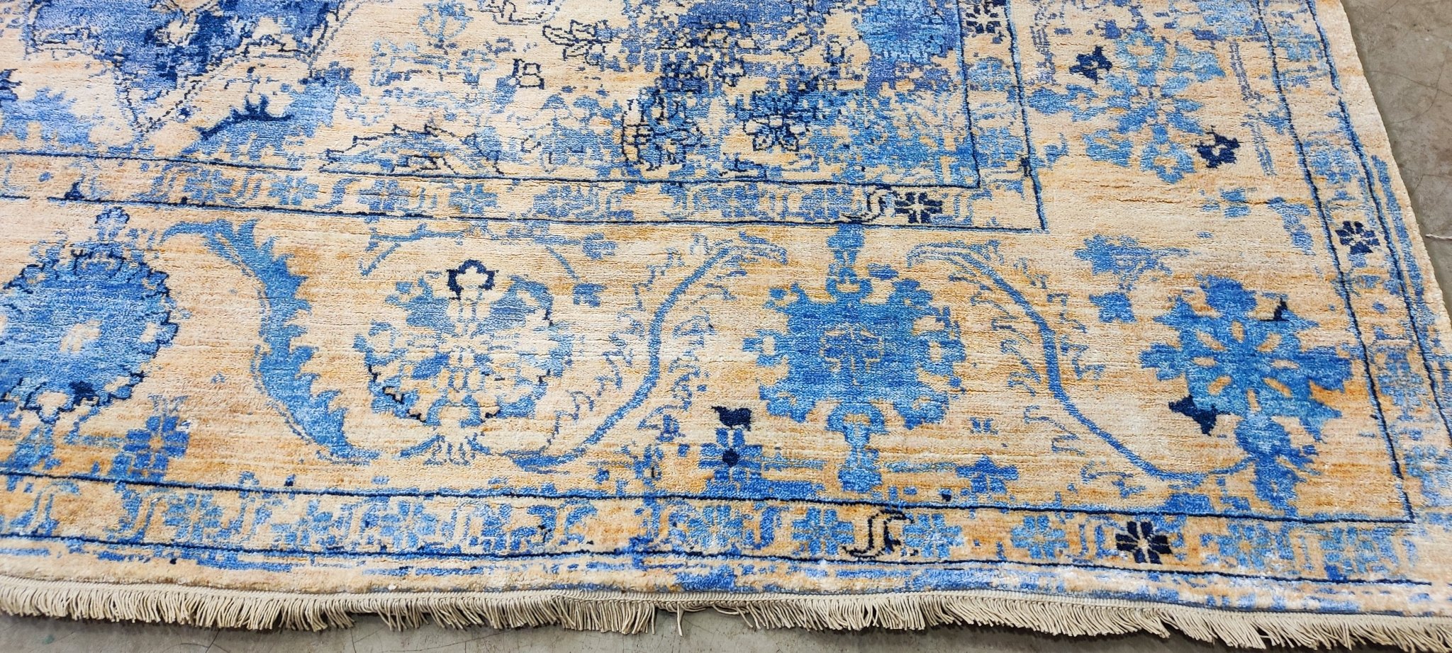 Terina 9x11.9 Blue Silver & Tan Erased Hand Knotted | Banana Manor Rug Factory Outlet