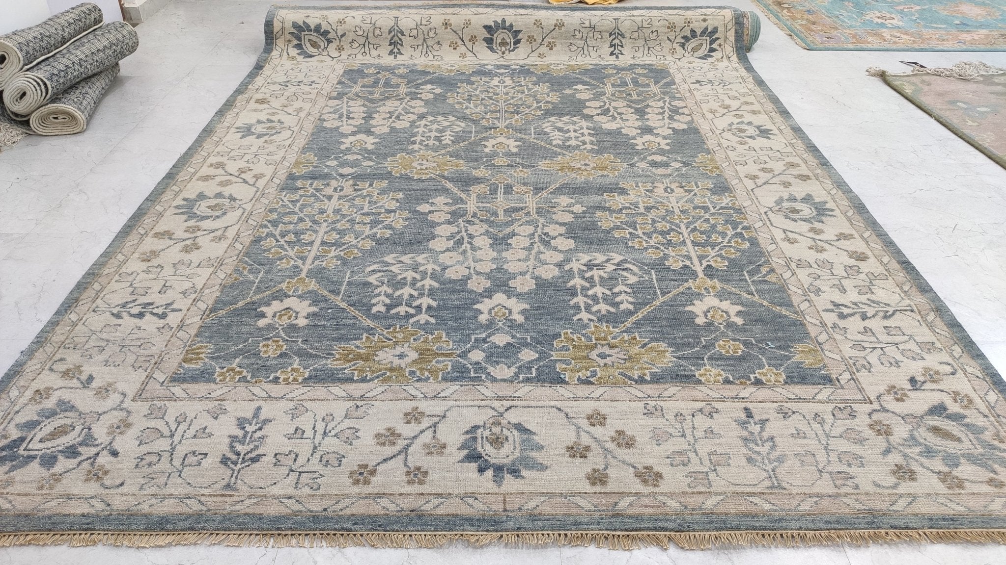 Terra 9x12 Grey and Tan Hand-Knotted Oushak Rug | Banana Manor Rug Company