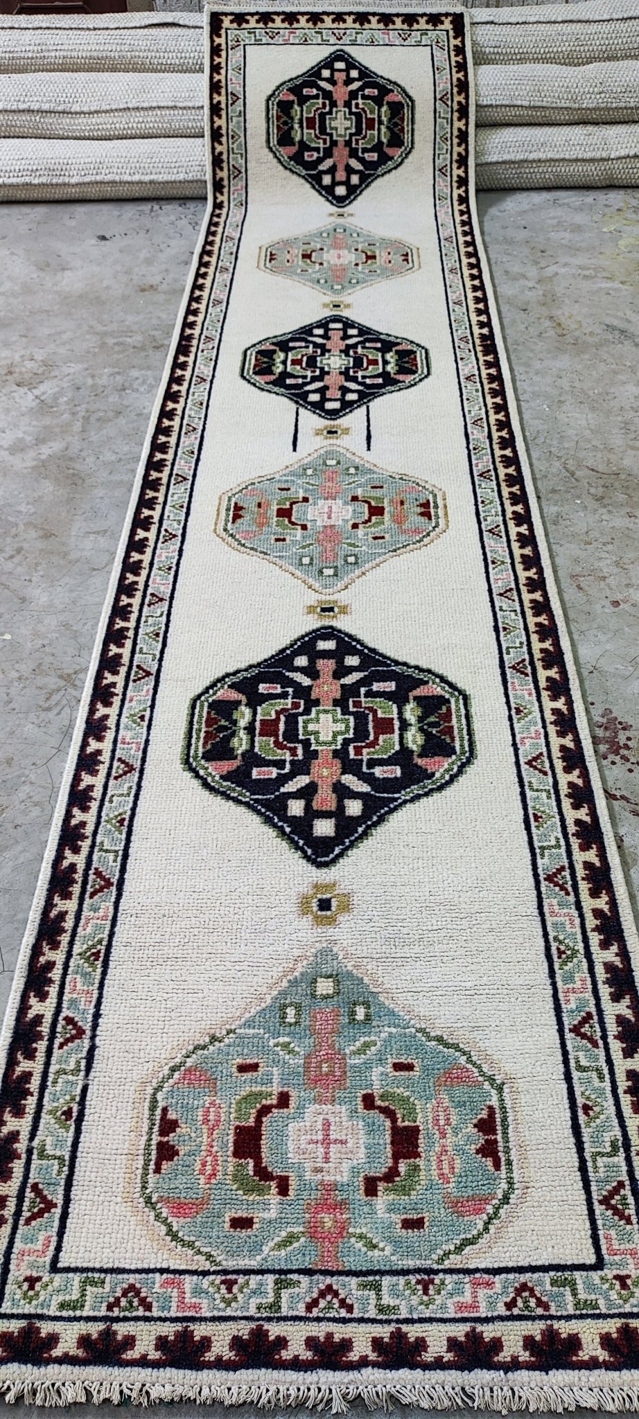 Terri 2.6x11.9 Hand-Knotted Ivory Oushak Runner | Banana Manor Rug Factory Outlet