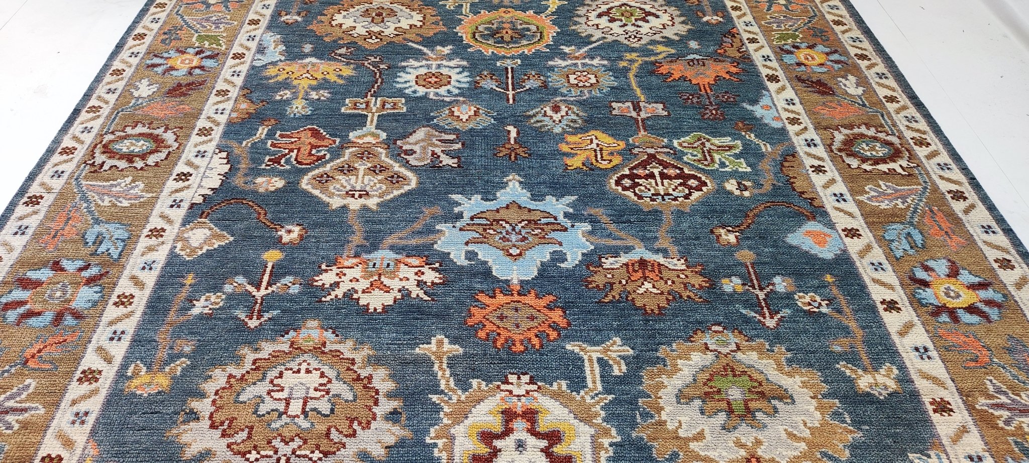 Terrie 8x10 Hand-Knotted Blue & Brown Oushak | Banana Manor Rug Factory Outlet