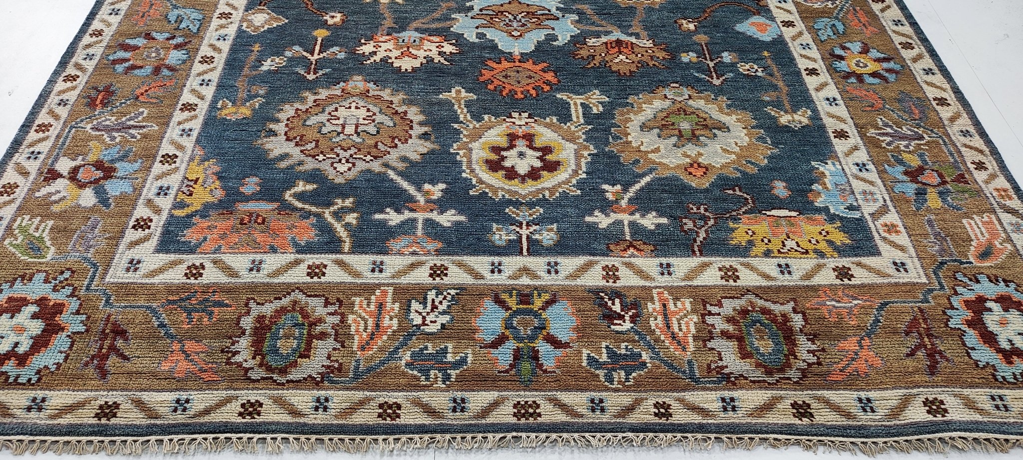 Terrie 8x10 Hand-Knotted Blue & Brown Oushak | Banana Manor Rug Factory Outlet