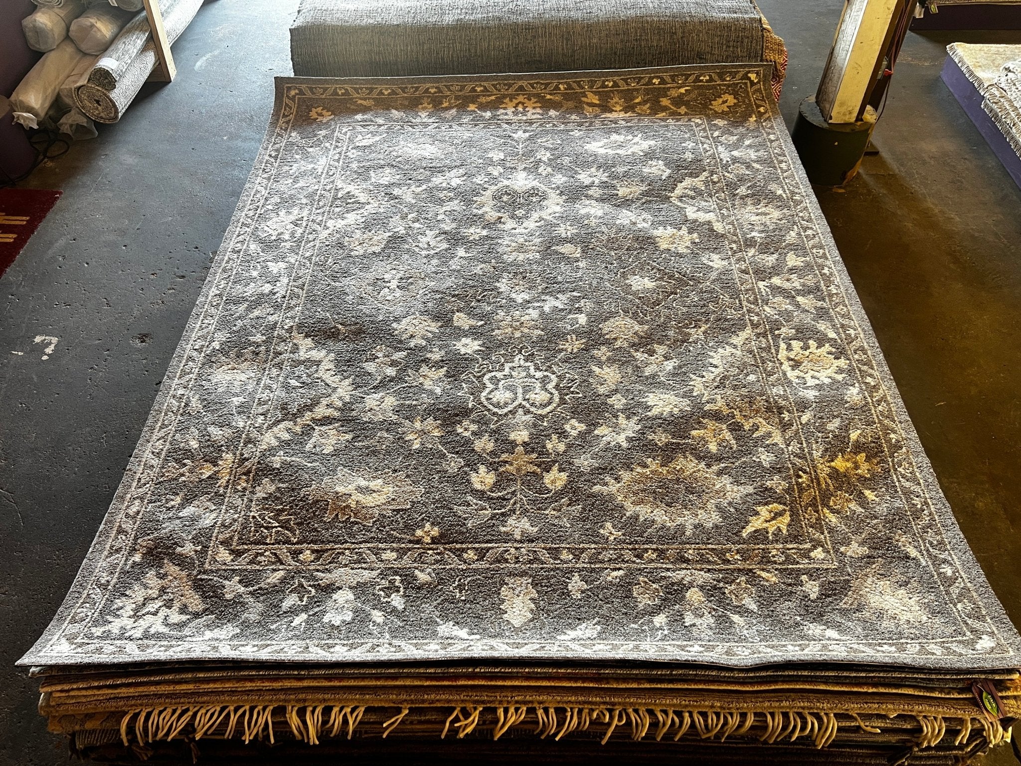 The Columns 8x10 Hand-Tufted Light Brown & Silver Loop Cut | Banana Manor Rug Factory Outlet